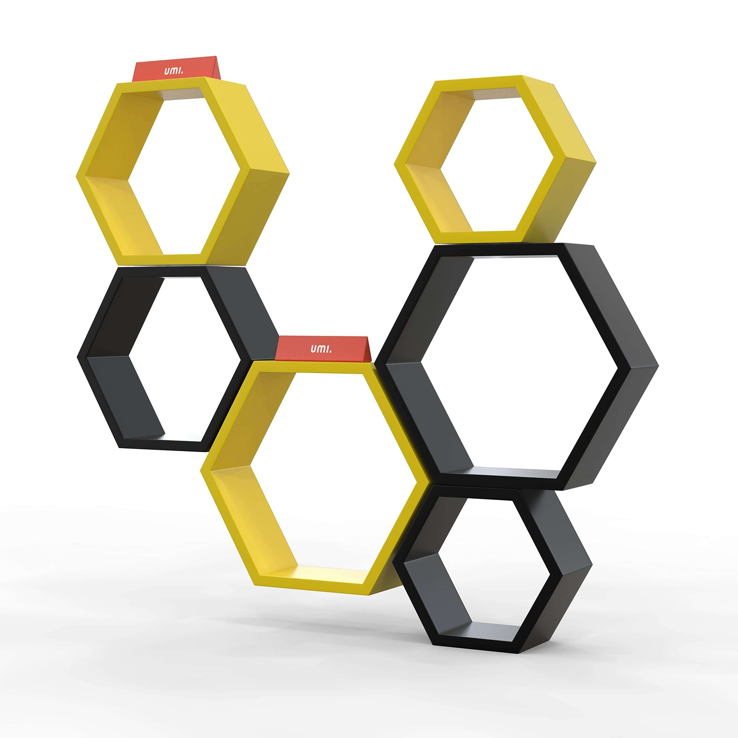Amazon Brand – Umi Hexagonal Shape Wooden Floating Wall Shelves (Yellow & Black) 4