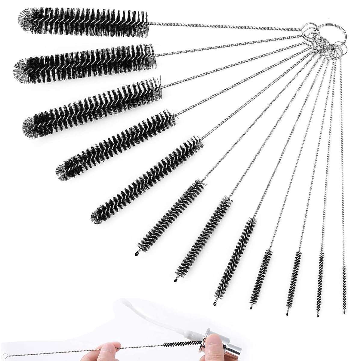 HASTHIP® 12pcs Straw Cleaner Brushes, 8 Inch Tube Cleaning Brush and Nylon Pipe Brush Kit for Sippy Cup, Tumbler, Water Bottle, Drinking Straw, Black