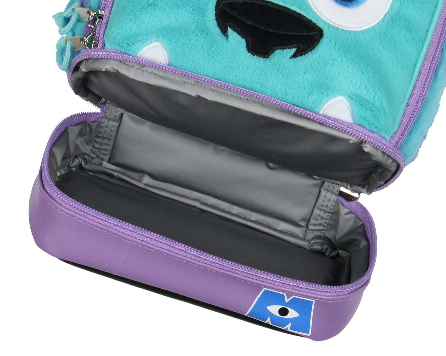 Disney Monsters Inc Plush Fuzzy Fur Sulley Embroidered Face 3D Horns and Eyebrows Insulated Dual Compartment Lunch Box 5