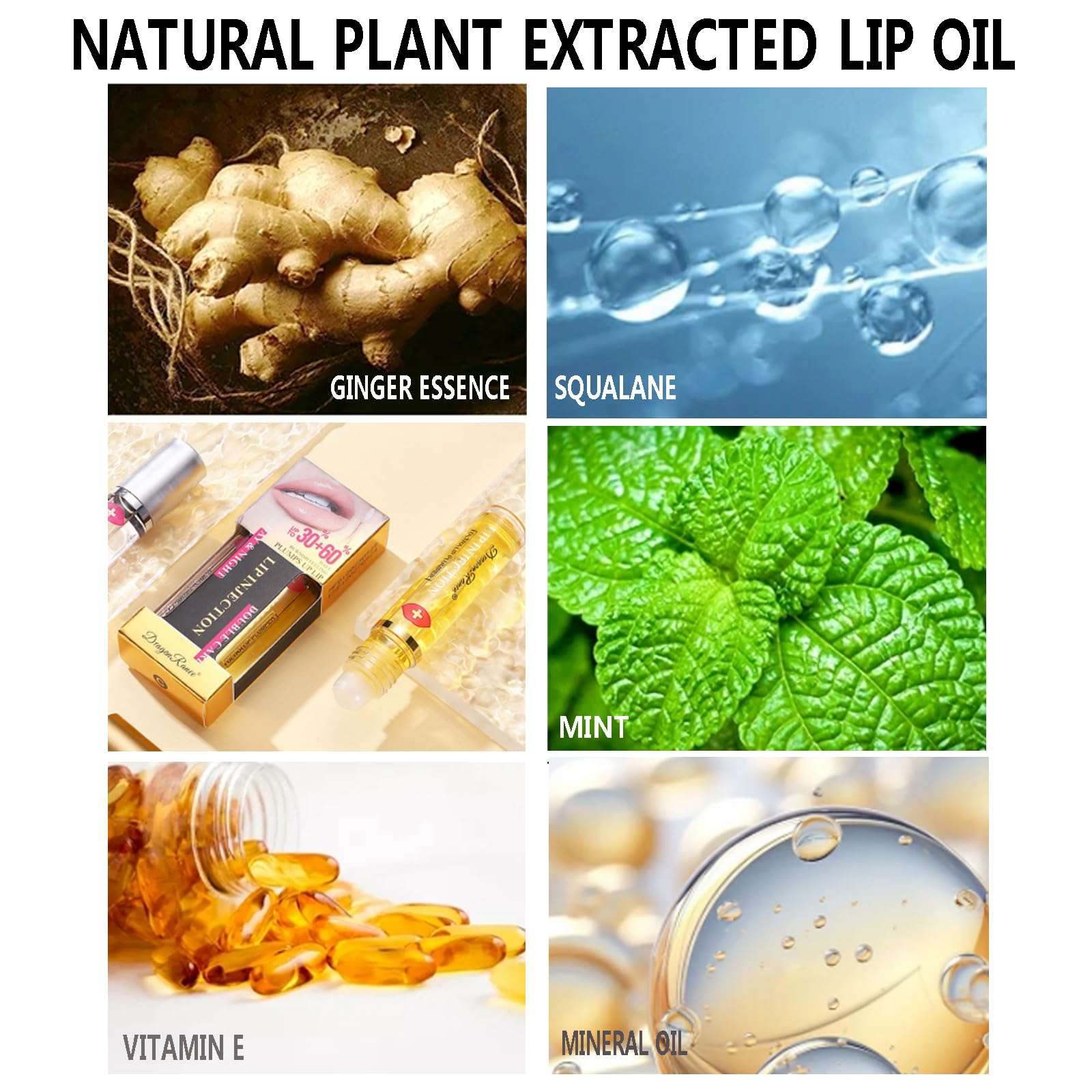 Hydrating Lip Plumper Gloss Set,Natural Ginger Essential Lip Care Oil Roll On,Plumping Lip Gloss for Chapped Cracked Dry Lips,Lip Enhancer Make Lips Fuller Moisturizing,Reduce Fine Lines (2pcs) 5