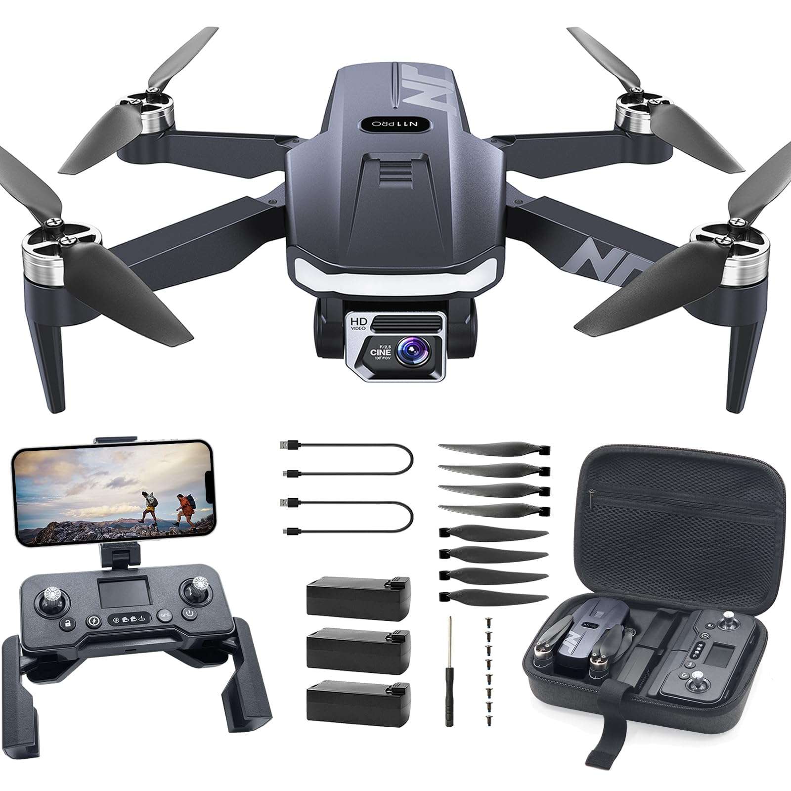 N11 PRO GPS Drone with Camera for Adults 4K UHD, 90 Min Long Flight Time, Long Control Range, Auto Return, Follow Me, Brushless Motor, 5G FPV RC Quadcopter for Beginners 1