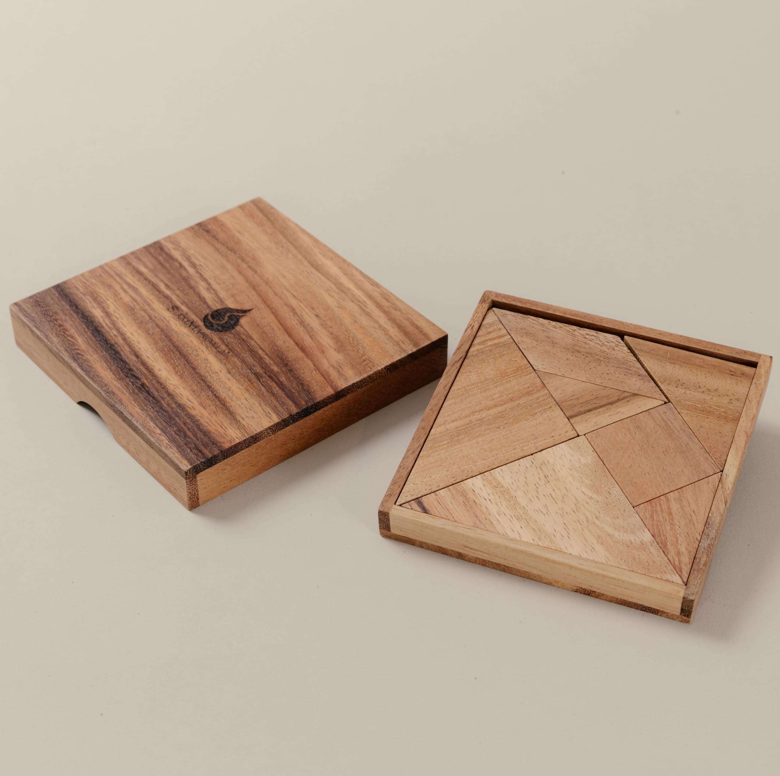 Premium Wooden Tangram - Luxury Wooden Brain Teaser Block for Kids & Adult - Wood Block Puzzle - Logic Puzzle - STEM Montessori Educational Sensory Toys for All Ages 4