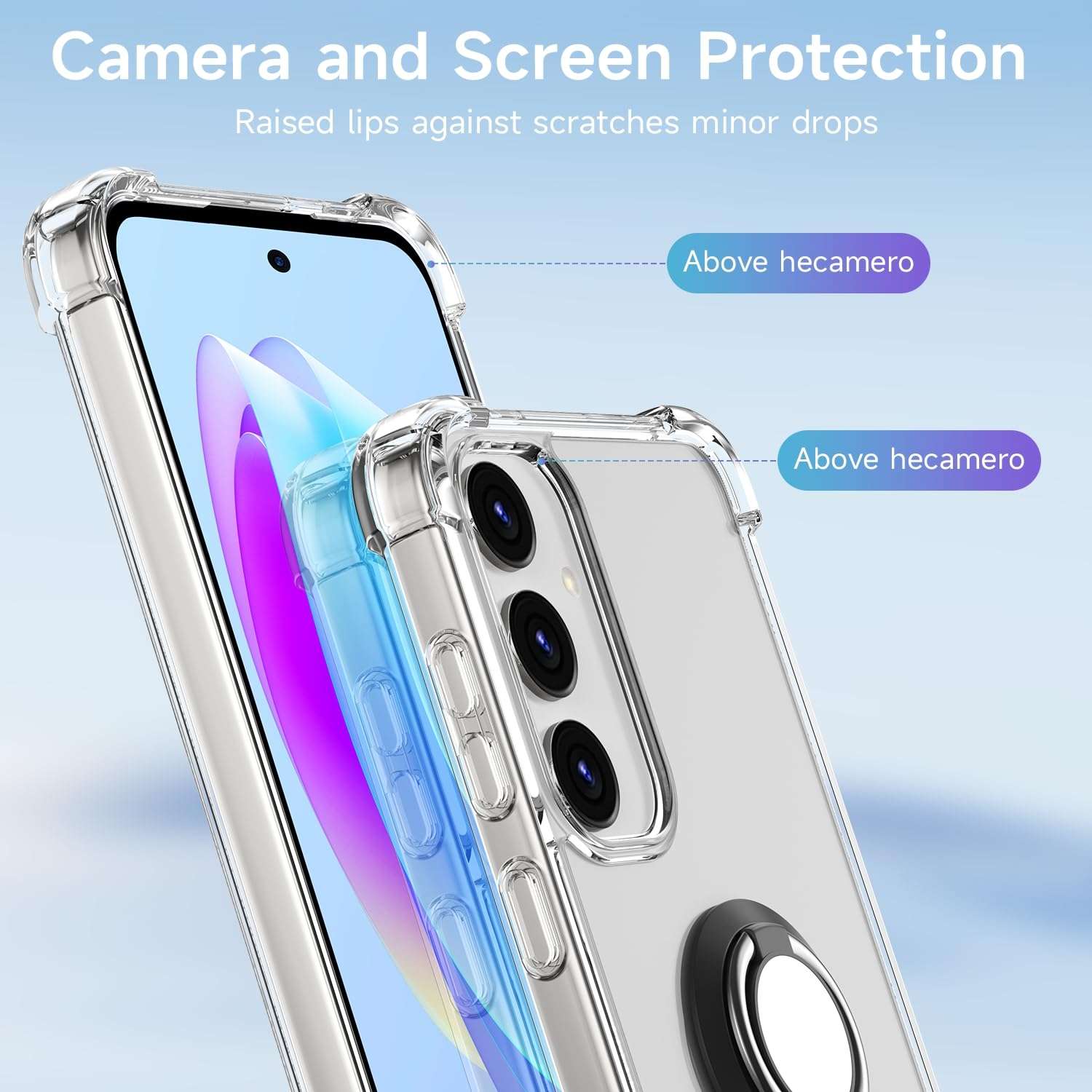 DAUPIN for Galaxy S25 Plus Case Clear with 360 Rotation Metal Ring Holder Stand, Support Magnetic Car Phone Mount Soft TPU Bumper PC Hard Protective Phone Case for Samsung S25 Plus 5G (Clear) 6