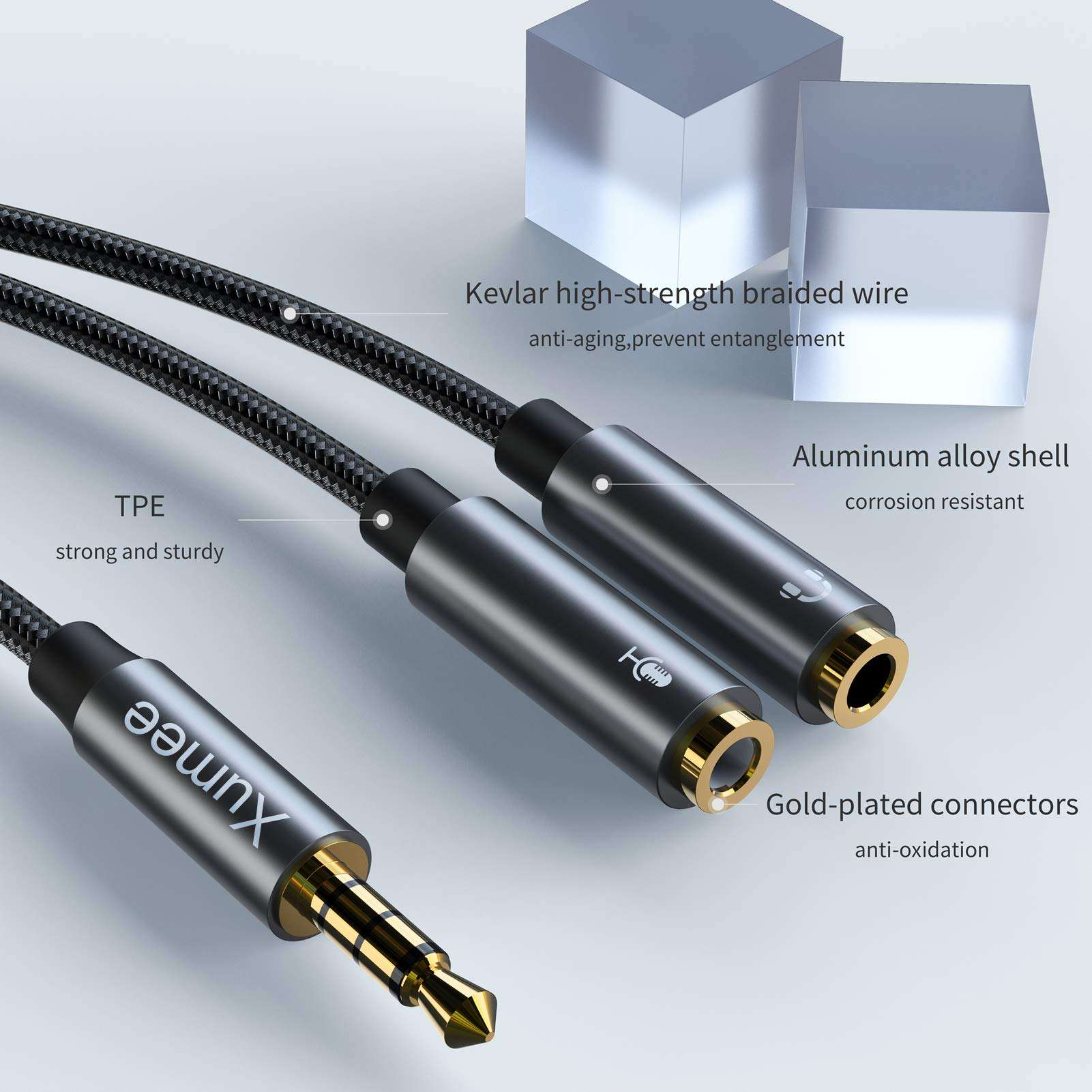 Headset Splitter Adapter 3.5mm Combo Audio Cable for PS4,Xbox One S,Tablet,Mobile Phone,PC Gaming Headsets and New Version Laptop (30CM, Grey) 5