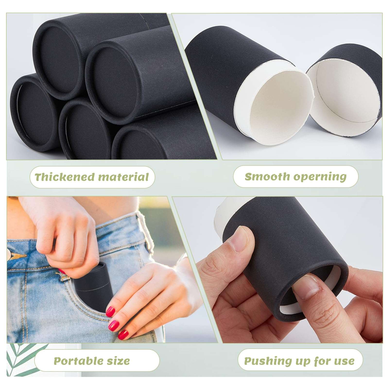 NICENEEDED 8 Pcs Black Paperboard Lip Balm Tubes, 2.5 Oz Refillable Paper Lipstick Tube, Round Cardboard Empty Lip Gloss Container Solid Perfume Tube Cosmetic Box for DIY Lip Gloss Balm 5