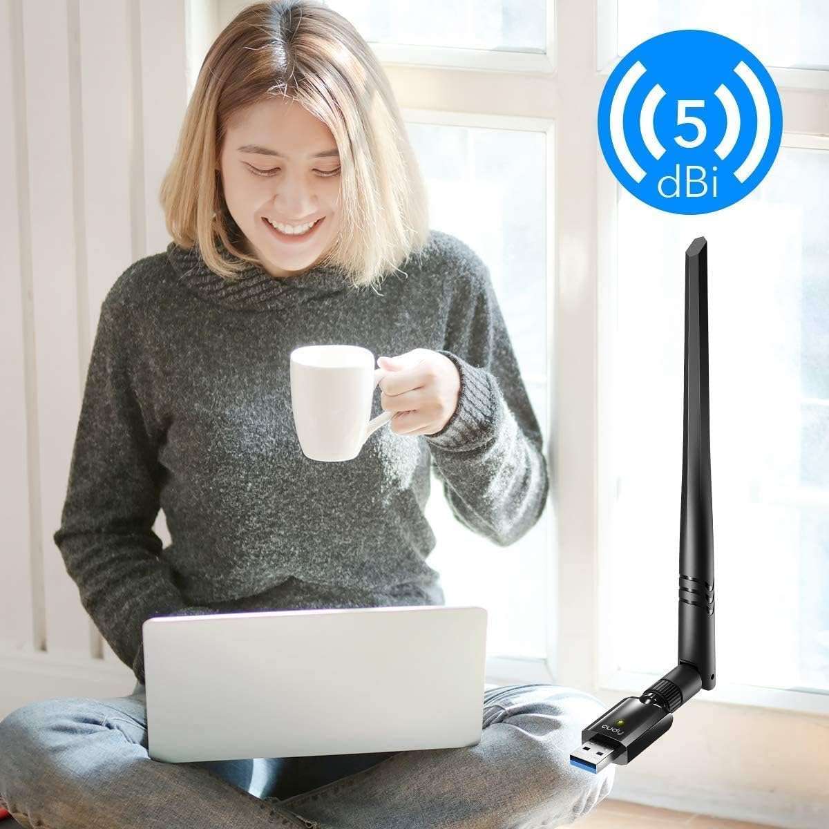 Madhabi USB WiFi Adapter with Antenna – Dual Band 1200Mbps Wireless Network Card for Desktop PC & Laptop | 2.4GHz/5GHz 802.11ac High-Speed Internet Dongle | Windows Compatible – Black 5