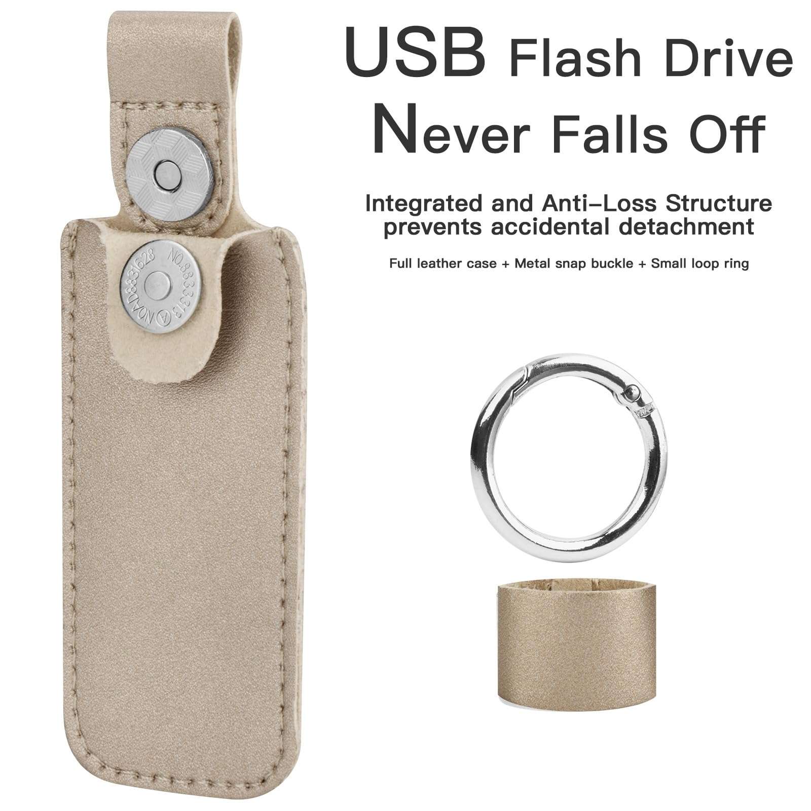 CaSZLUTION Microfiber Leather USB Flash Drive Case - Anti Lost USB Flash Drive Holder Protective Cover with Keychain, Small Portable Storage Carrying Case for USB Flash Drive (1PC, Champagne Gold) 4