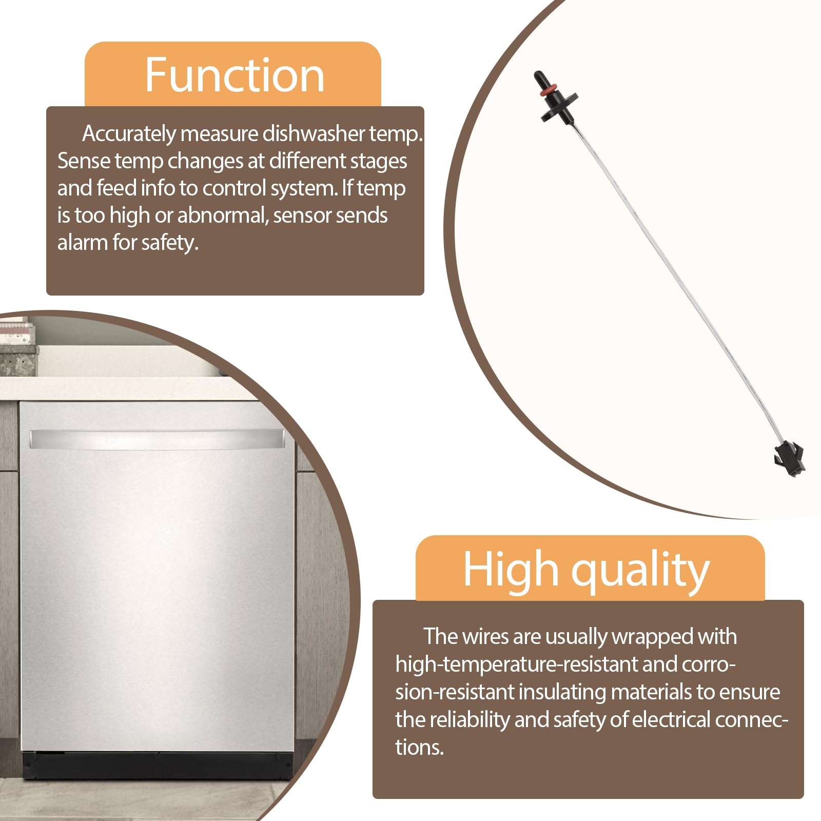 DD81-02152A Dishwasher Thermistor Temperature Sensor W10567618 Compatible with Samsung Whirlpool Dishwasher DW80N3030US DW80N3030US/AA UDT518SAFP0 UDT518SBDP0 5