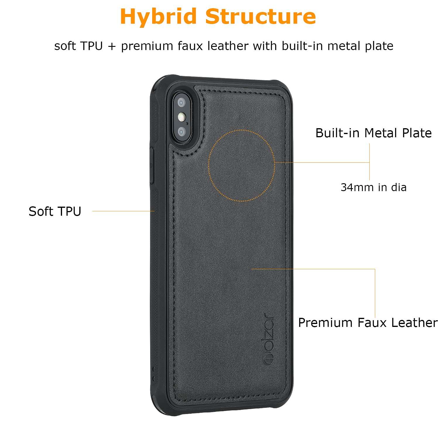 molzar MAG Series for iPhone Xs Max Case, Built-in Metal Plate for Magnetic Mount, Works with Qi-Certified Chargers, Compatible with iPhone Xs Max, Red 2