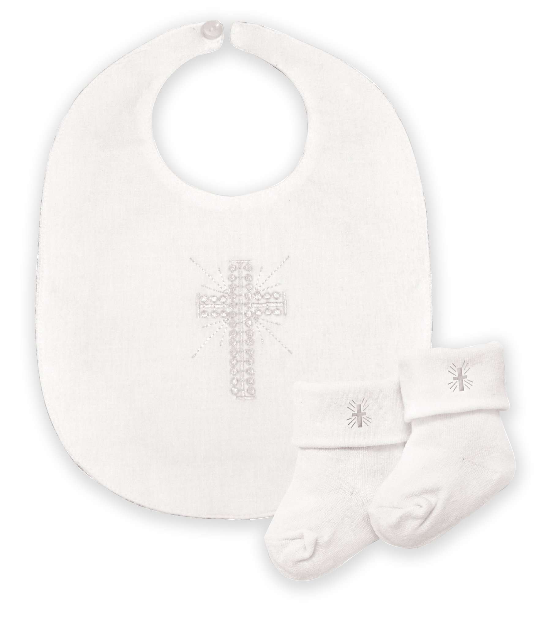Stephan Baby Infant Boy/Girl Embroidered Christening Bib and Bootie Socks Set, White 1