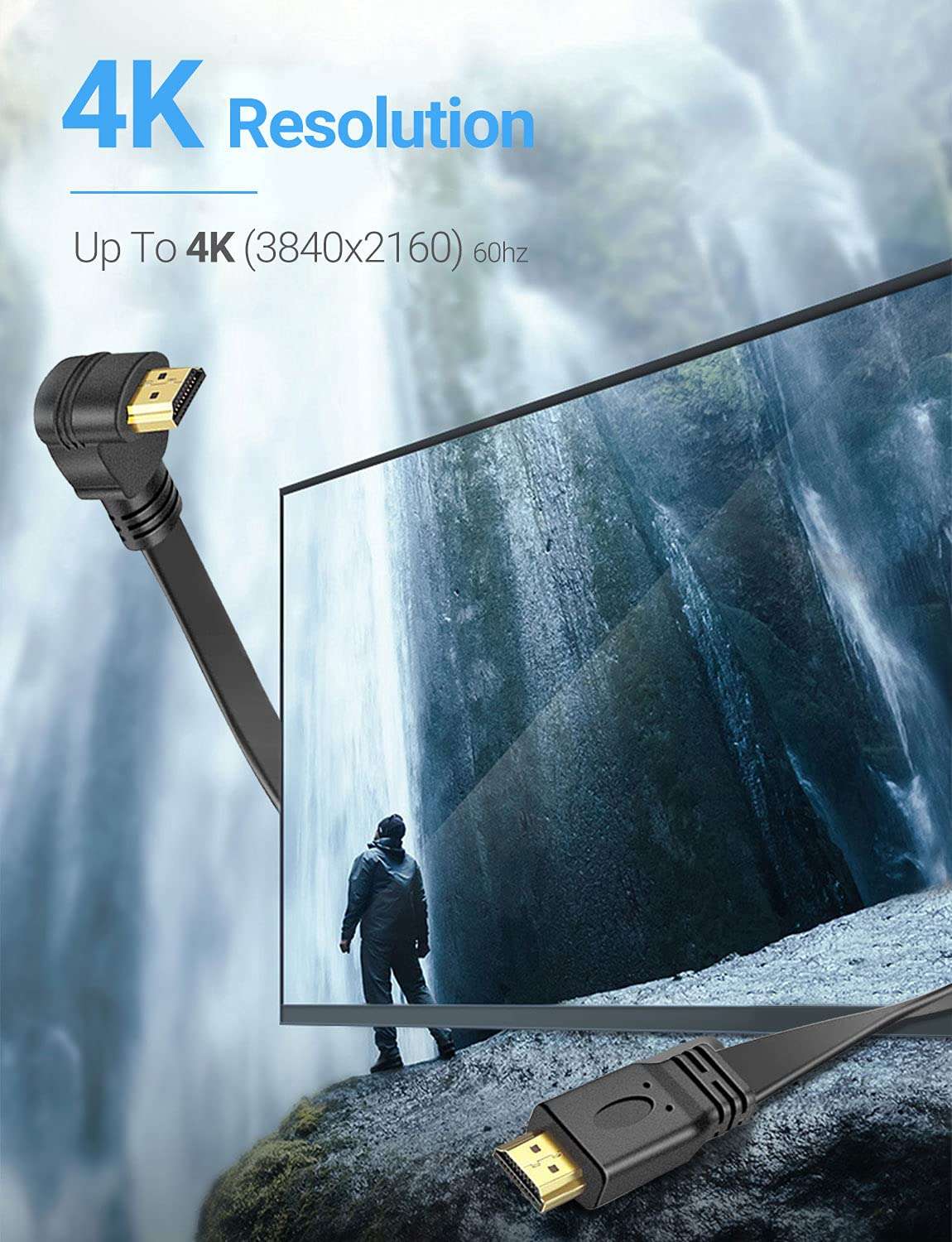 URWOOW Flat Slim High Speed HDMI Male to Male Extension Cable 270 Degree Right Angle (1 Feet) Adapter Converter Cable 2