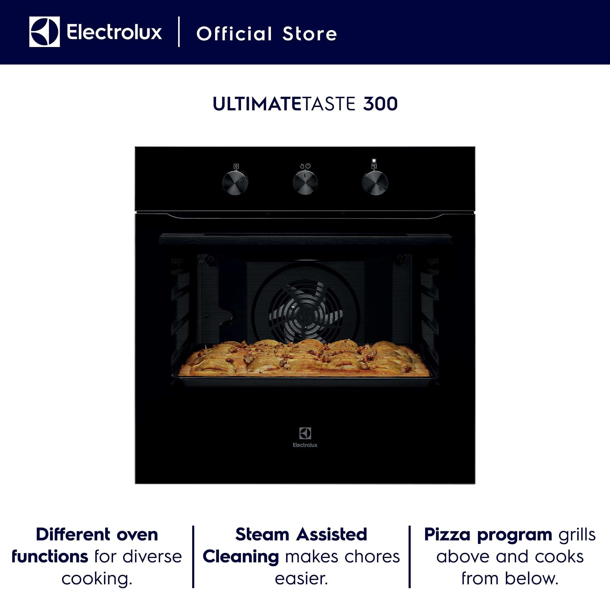 Electrolux 68L 60cm Built-In Oven with 5 Functions, UltimateTaste 300, Glass, Black, KOHLH00KA 4