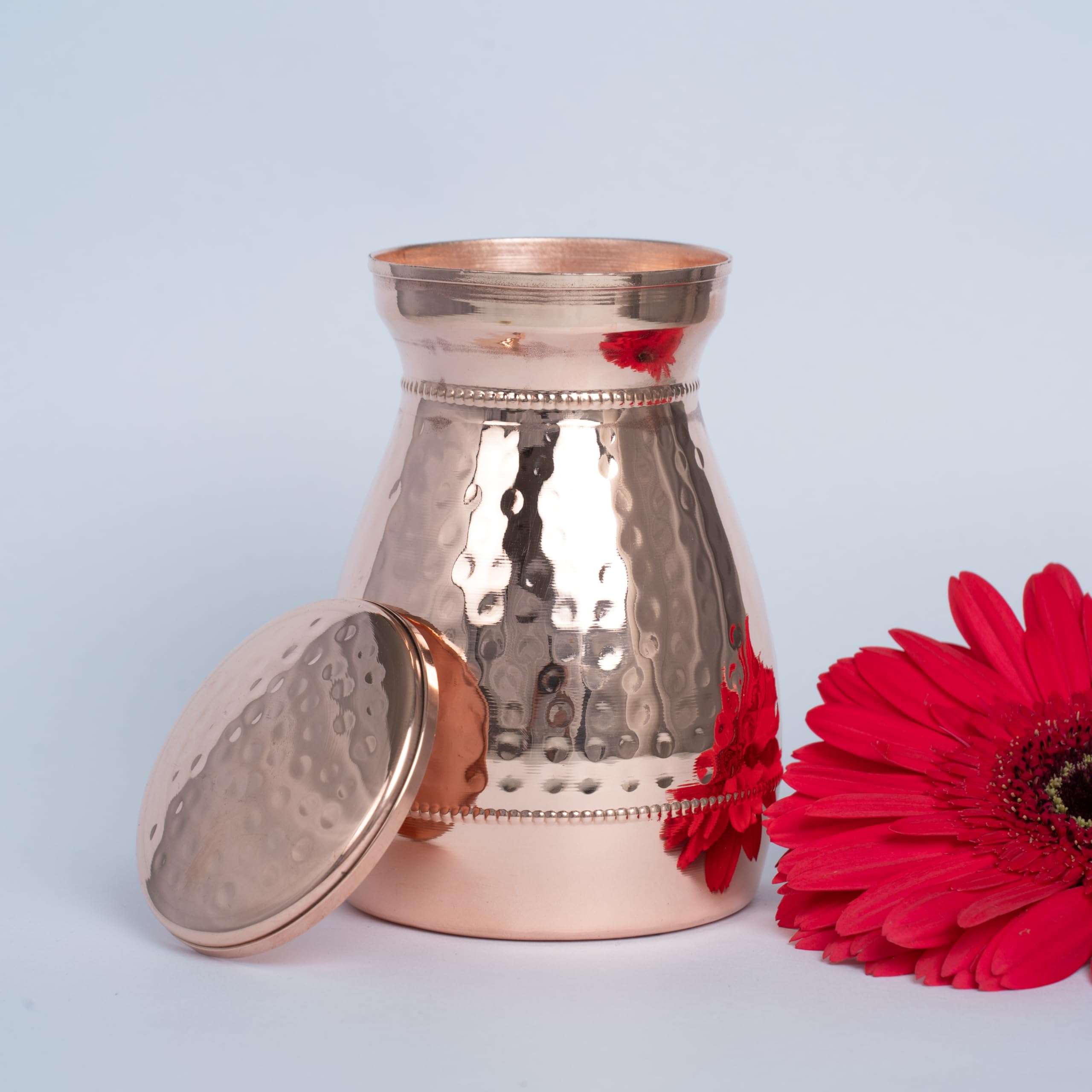 Pure Copper Vedic Bottle/Vedic Jar with Lid (500 ml) | Handmade Hammered Copper Water Storage Pot | Ayurvedic Health Drinkware | Lacquer Coated | 3