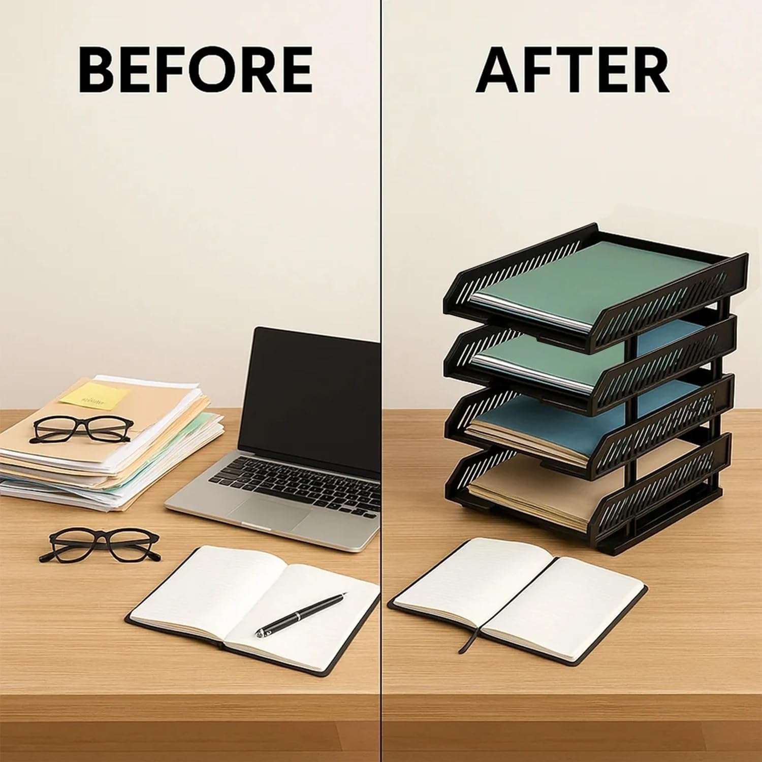 Oblivion Multifunctional Tiered Shelf Freestanding File Rack With Drawers-4-Layer Desktop Storage Organizer For Office Supplies,Adjustable For A4/Letter Size,Sturdy & Space-Saving For Home Or Office 6