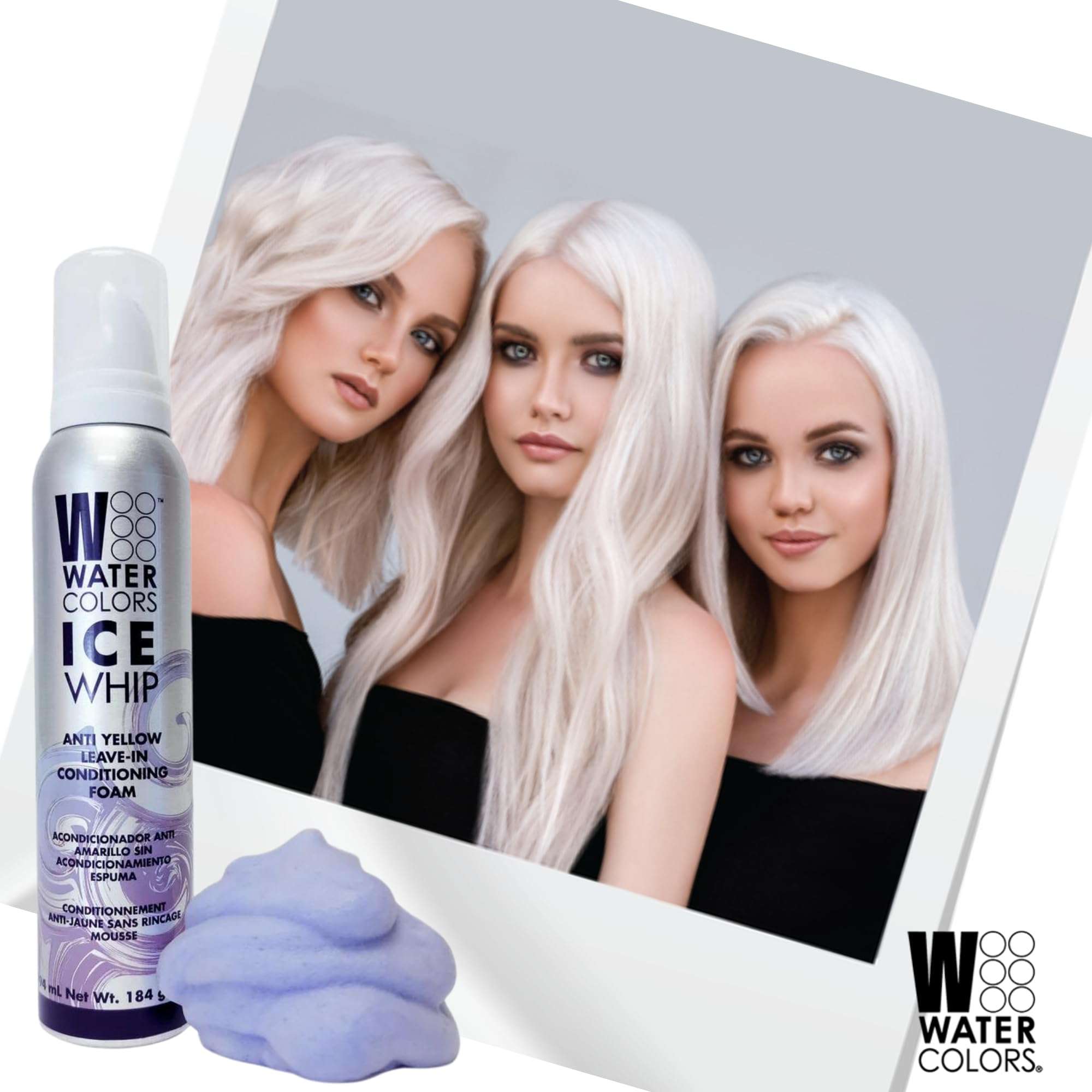 Watercolors Ice Whip Anti-Yellow Leave-In Conditioning Foam Mousse for Blonde, Platinum, Bleached, Silver, Gray, Ash & Brassy Hair - Violet Purple 6.5 oz, 3 Count 5