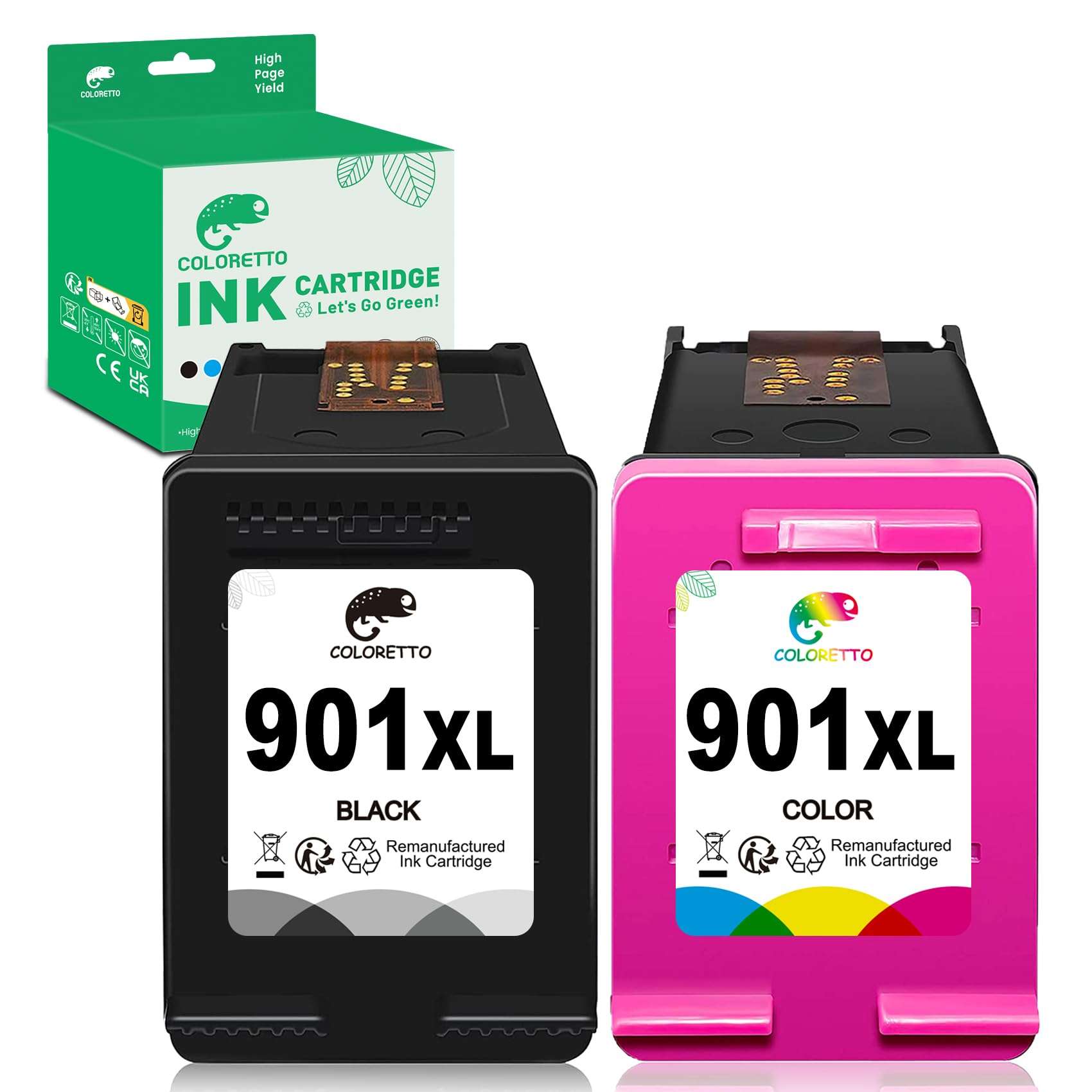 COLORETTO Remanufactured Printer Ink Cartridge Replacement for HP 901XL to use with HP Officejet 4500 G510a G510g G510n J4500 J4524 J4624 J4660 J468 (1 Black+1 Color) Combo Pack 1