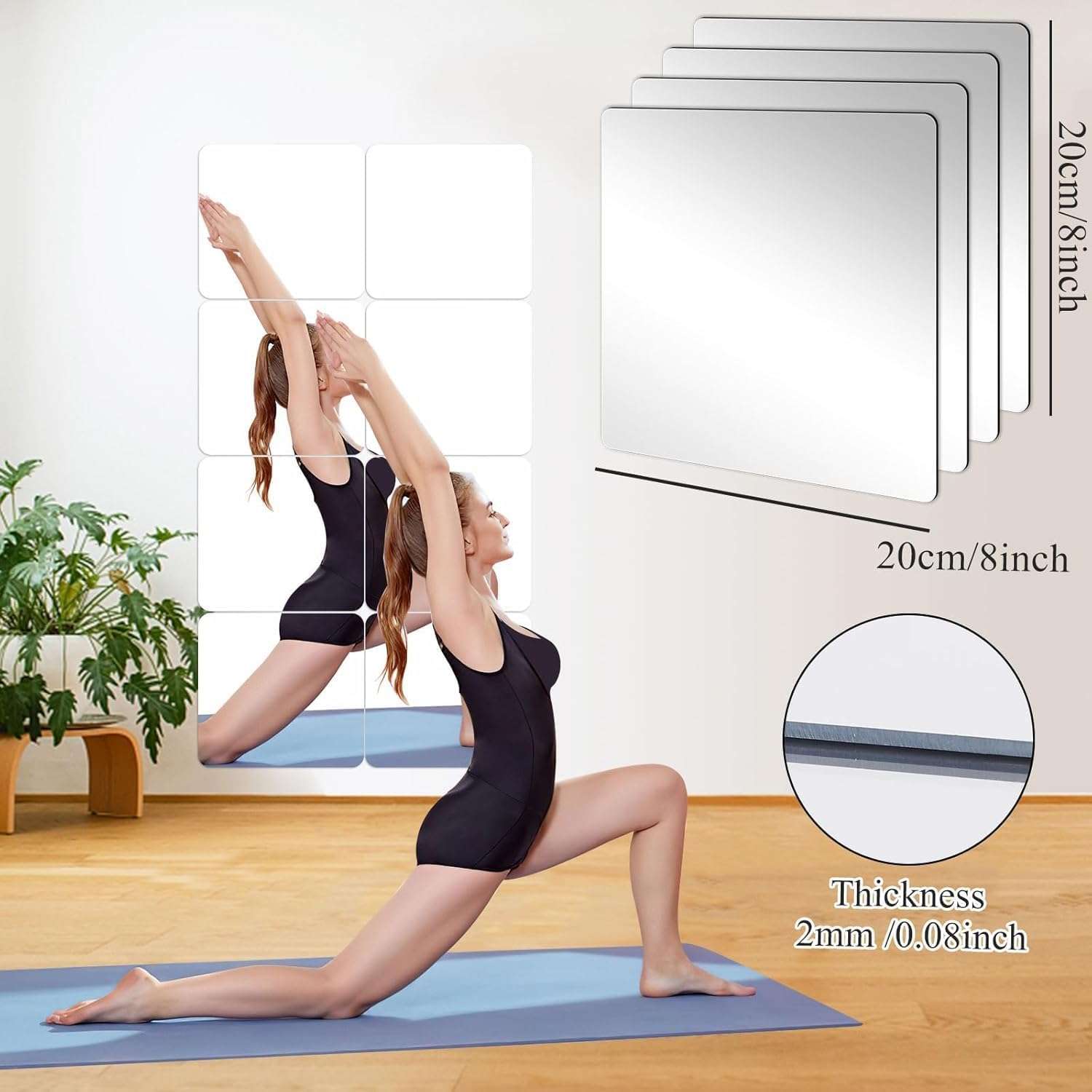 Fliptic Acrylic Mirror Stickers for Wall (8x8 Inch) | Self Adhesive Flexible Unbreakable Mirror Tiles | Full Length Wall Mirror Panels for Bedroom, Living Room, Bathroom, Gym, Home Decor 4