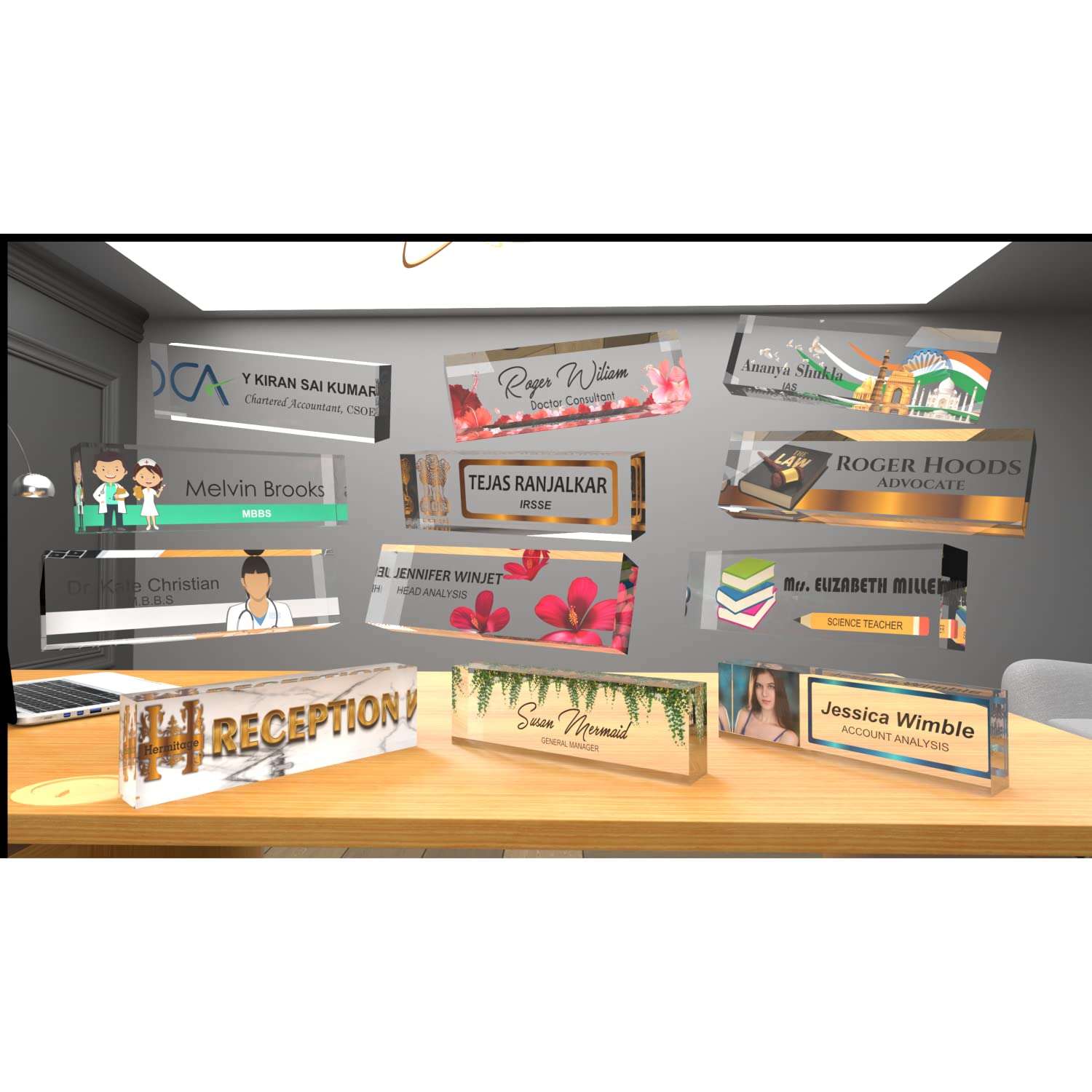 OOCLAS Desk Name Plates, IAS Officer Desk Name Plate, Custom Acrylic Desk Nameplate, Government Sign Plate In Size 8 X 2.50 X 1.25 Inches 6