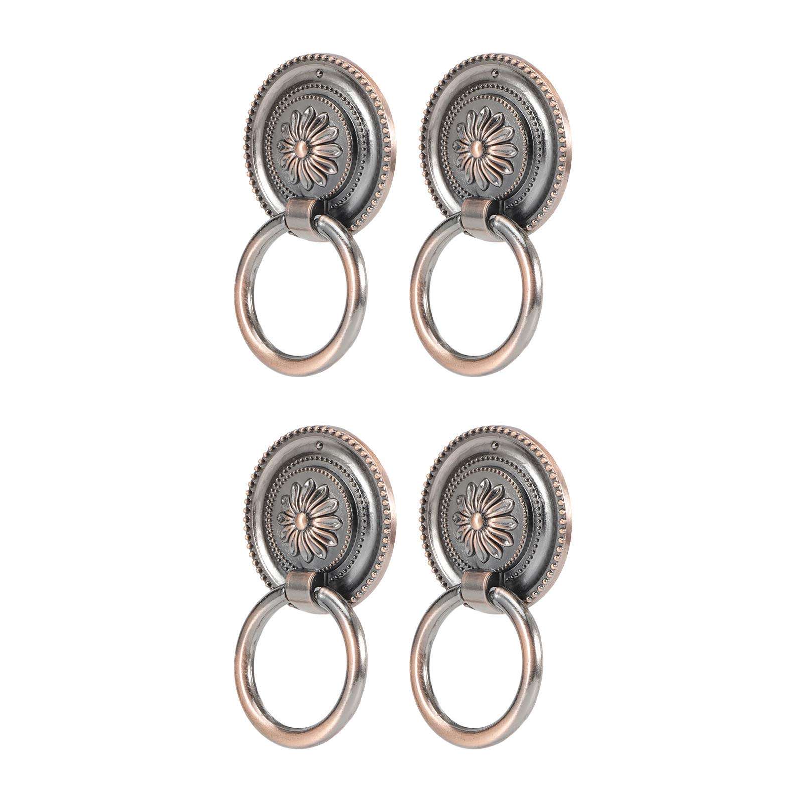 European Style Zinc Alloy 4Pcs Door Handle Cabinet Handles Door Handle Ring for Home or Office Door(Red Ancient-Large) 2