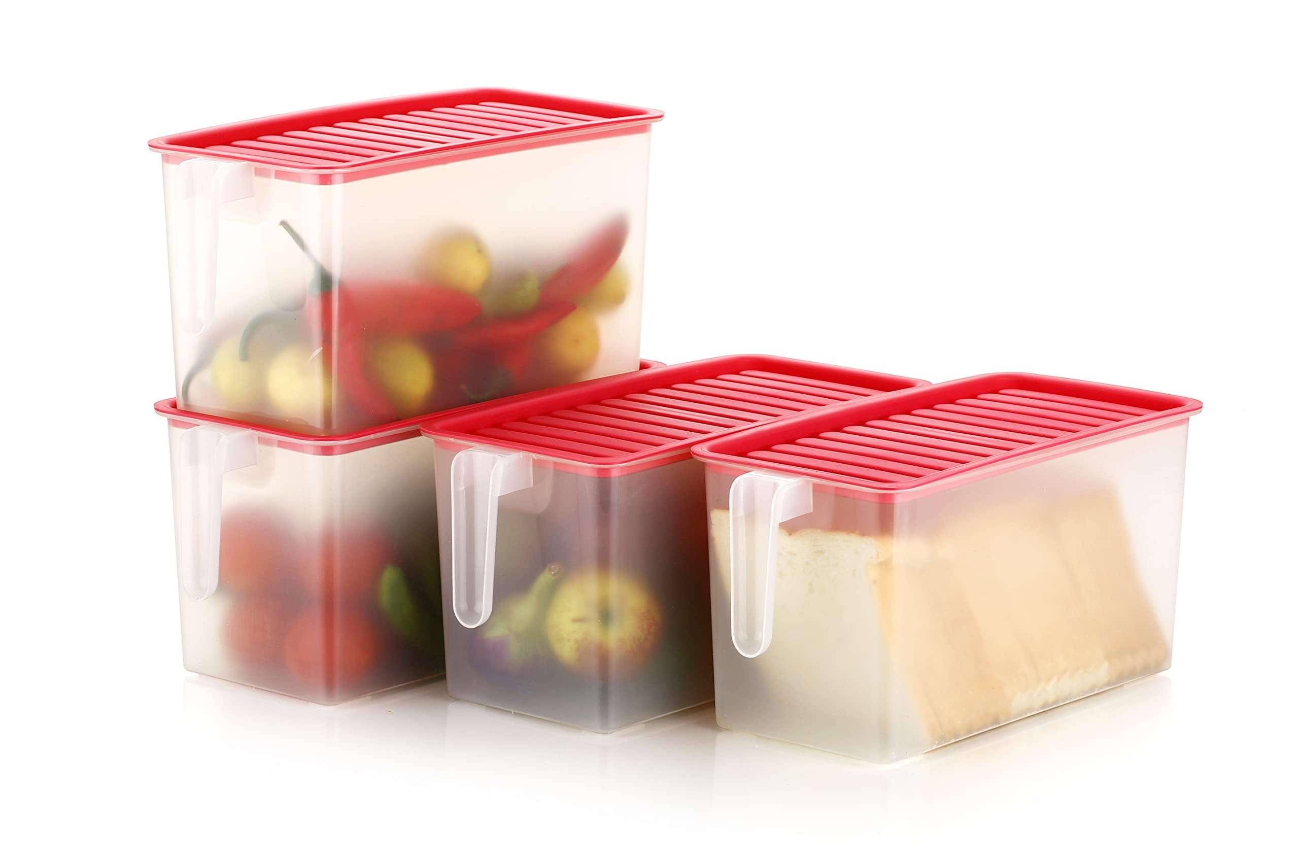 DUE20 1PCs Plastic Handle Fridge Drawer Container, Refrigerator, Kitchen Storage Box, Space Saver, Fruits, Vegetable Basket, Airtight Lid ~ pink [5000ml] (Pink) 1