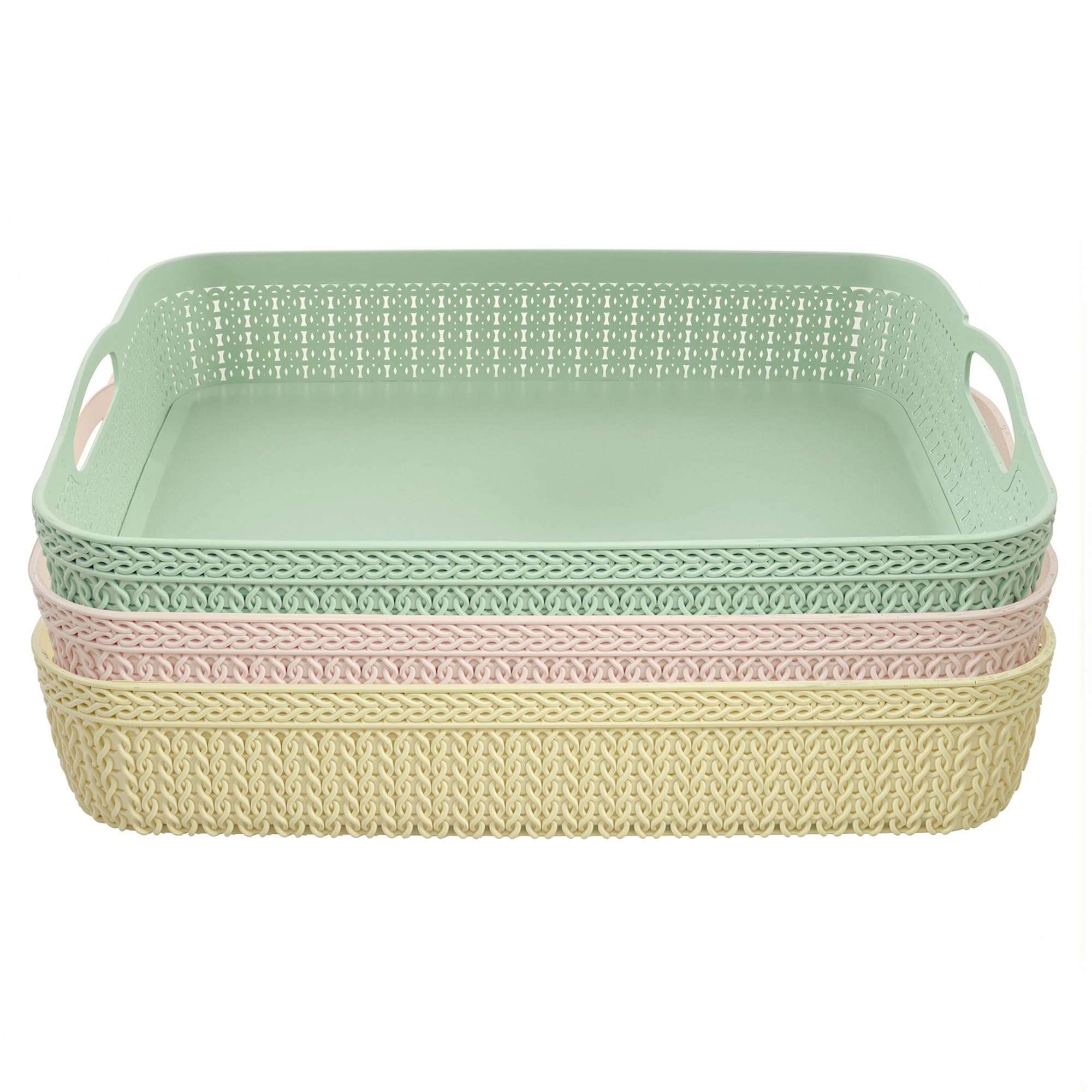 Kuber Industries Q-3 Unbreakable 3 Pieces Plastic Multipurpose Small Size Flexible Storage Baskets/Fruit Vegetable Bathroom Stationary Home Basket with Handles,Multi 5