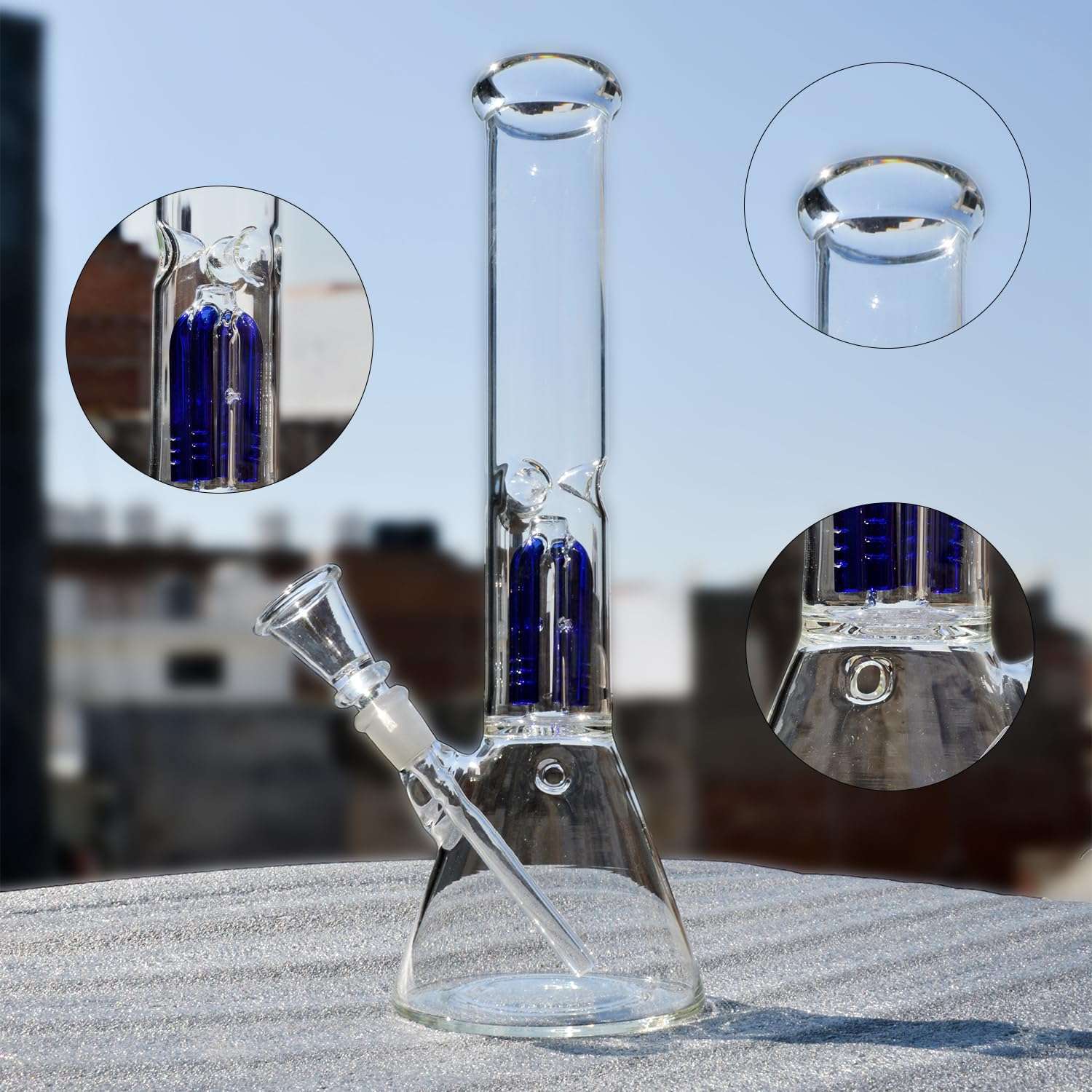 12 Inch 35mm 4 Leg Percolator Glass Bong + Free 5 Glass Filters + 1 Brush + 1 14mm Bong Slide + 1 Silicone Cleaning Cap 5