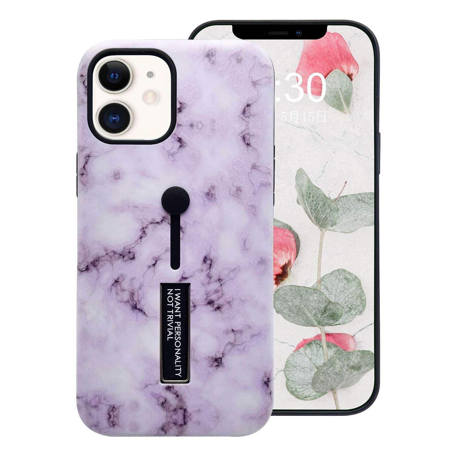 Omio Compatible with iPhone 12 Marble Case Stone Pattern Cover Finger Ring Loop Strap Grip Holder Kickstand Stand Ultra Thin Slim Fit Dustproof Protective Shockproof Dual Layer Case 1