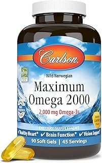 Carlson - Maximum Omega 2000, 2000 mg Omega-3s, Healthy Heart, Brain Function & Vision Support, Lemon, 90 soft gels 1