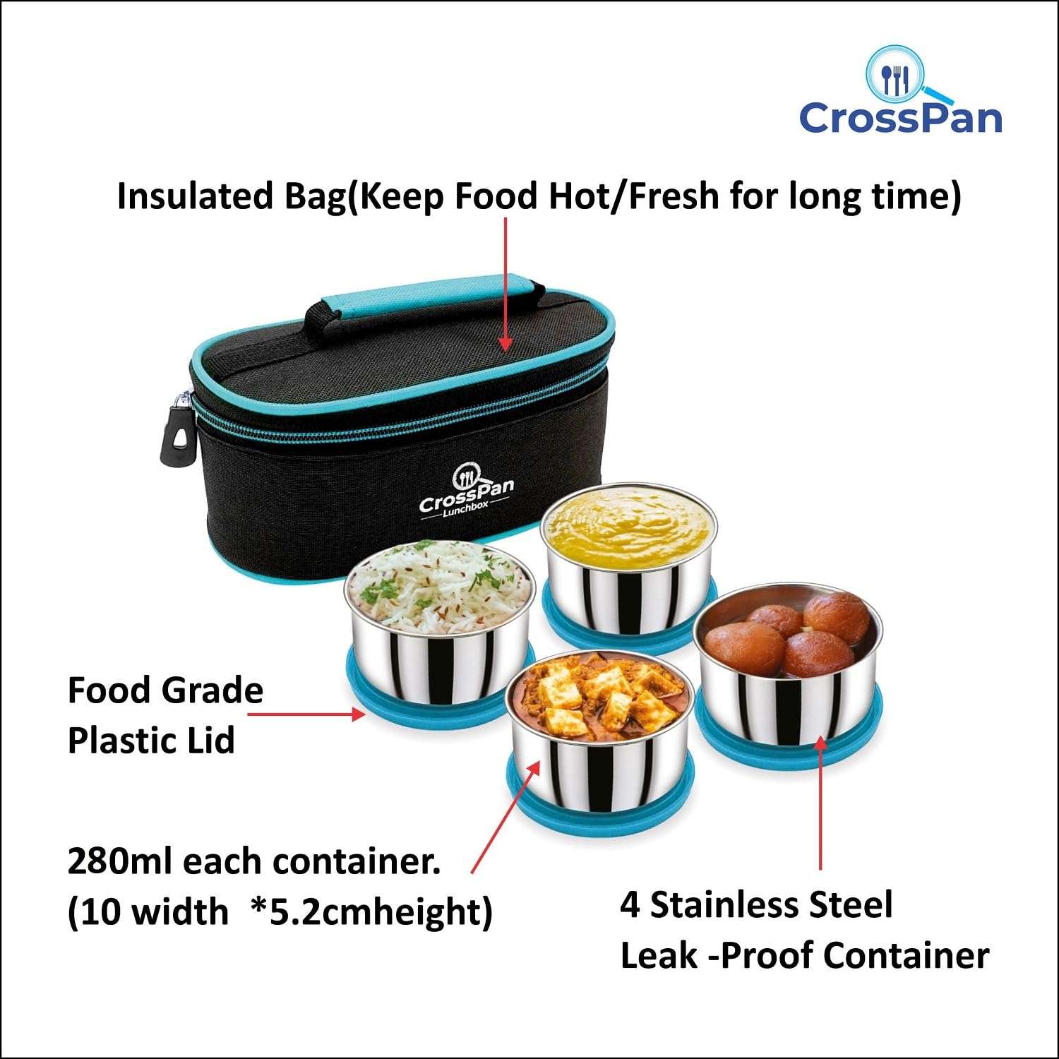CrossPan Smart Stainless Steel 4 Container Lunch Box with 750 ml Stainless Steel Water Bottle 3