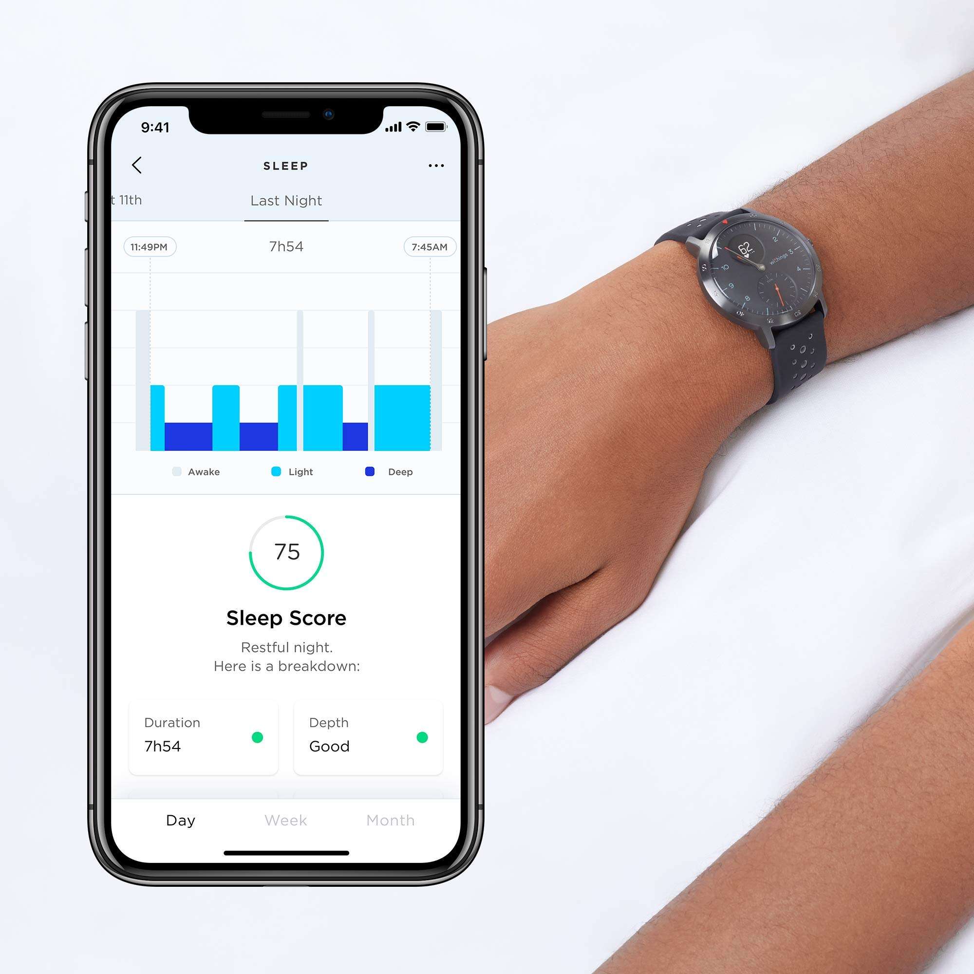 Withings Steel HR Sport - Multisport hybrid Smartwatch, connected GPS, heart rate, fitness level via VO2 max, activity and sleep tracking, notifications, 40 mm screensize, White 5
