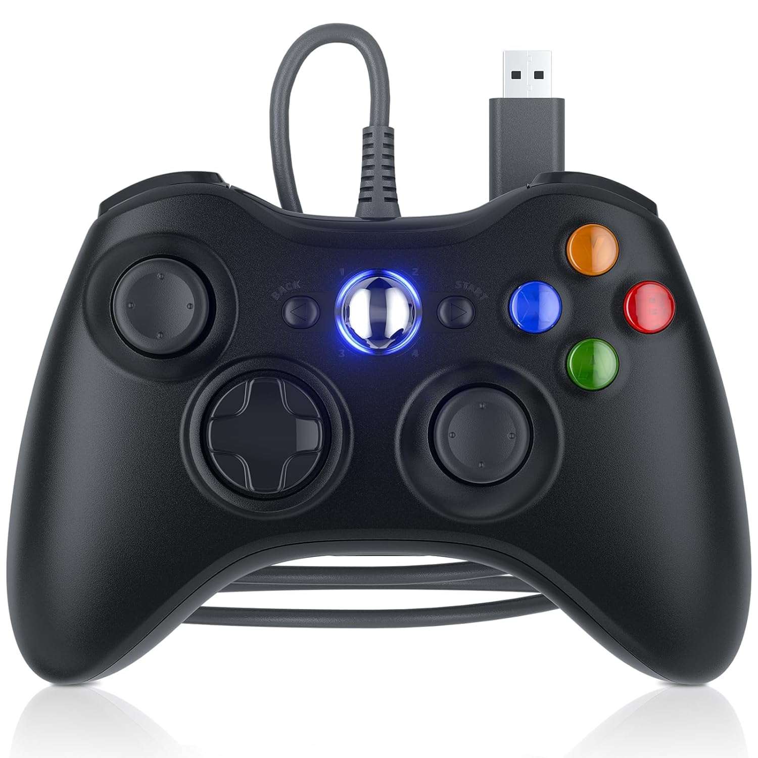 LENISUOLE Wired PC Controller for Xbox 360, Wired Controller Compatible with Microsoft Xbox 360 & Slim/PC Windows 10/8/7, with Upgraded Joystick, Double Shock | Enhanced