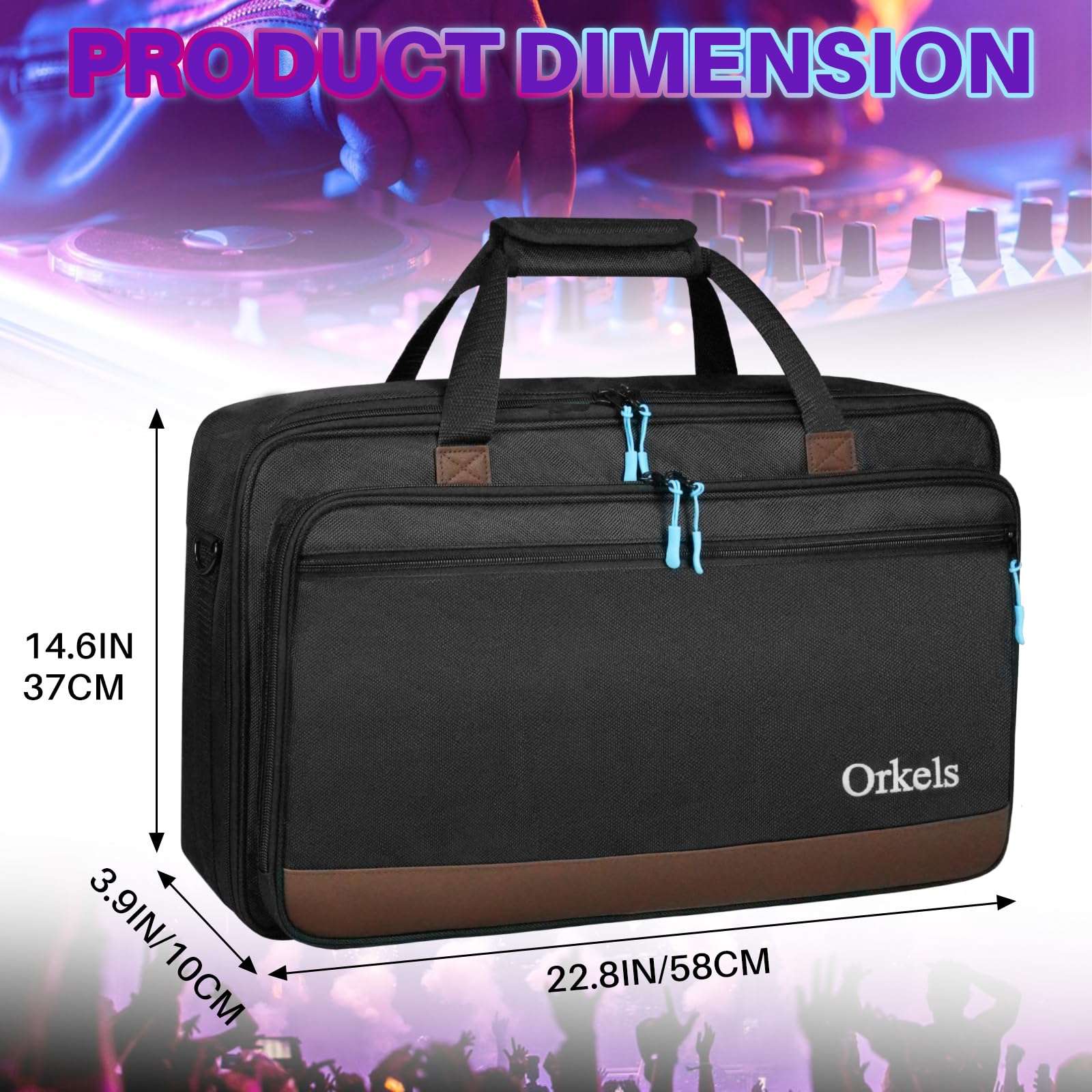 ORKELS DJ Controller Case for Pioneer SR/SR2/RR/DDJ-REV1/Denon MC4000/Numark NVII/Mixtrack Pro 3 & NV - Travel Bag with Strap for Controller, Laptop, Accessories, 22.8''x4''x14.6'' 5