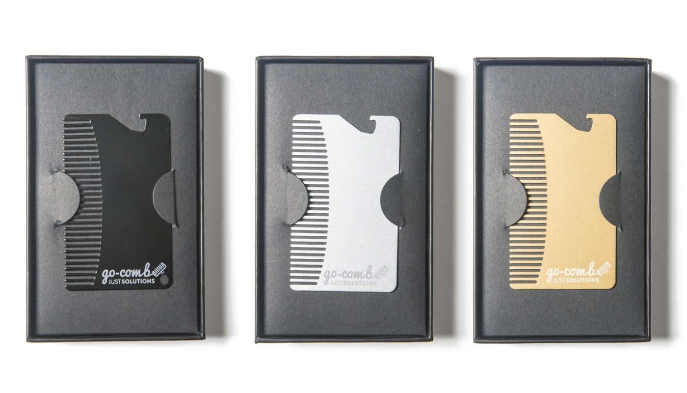 Go-Comb Essential Collection 3-Pack in Gift Boxes - Credit Card Size Combs with Bottle Opener and Mirror 1