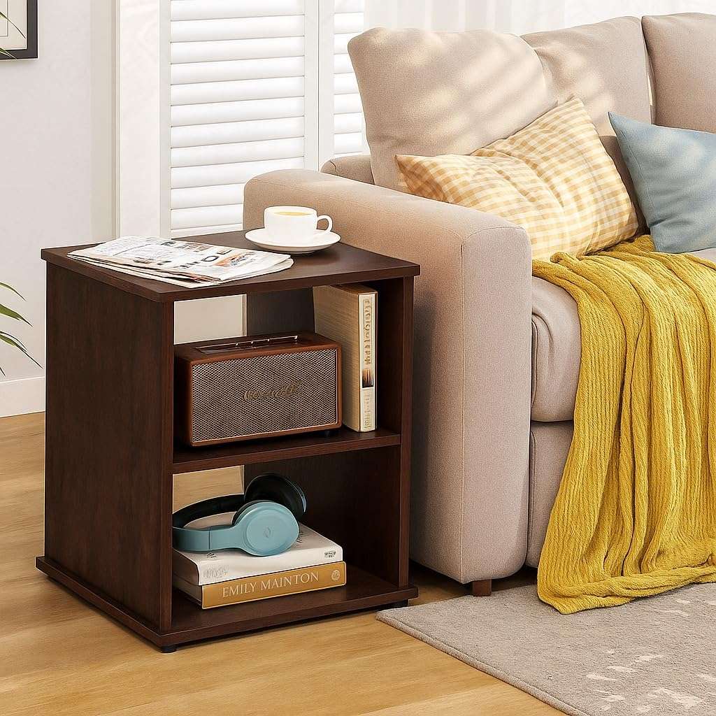 Deion Luxury 2 Tier Bedside Table | Wooden Side Table for Bedroom & Living Room | Modern Corner Table with Storage | Nightstand for Room Décor | Bed Side Organizer 3