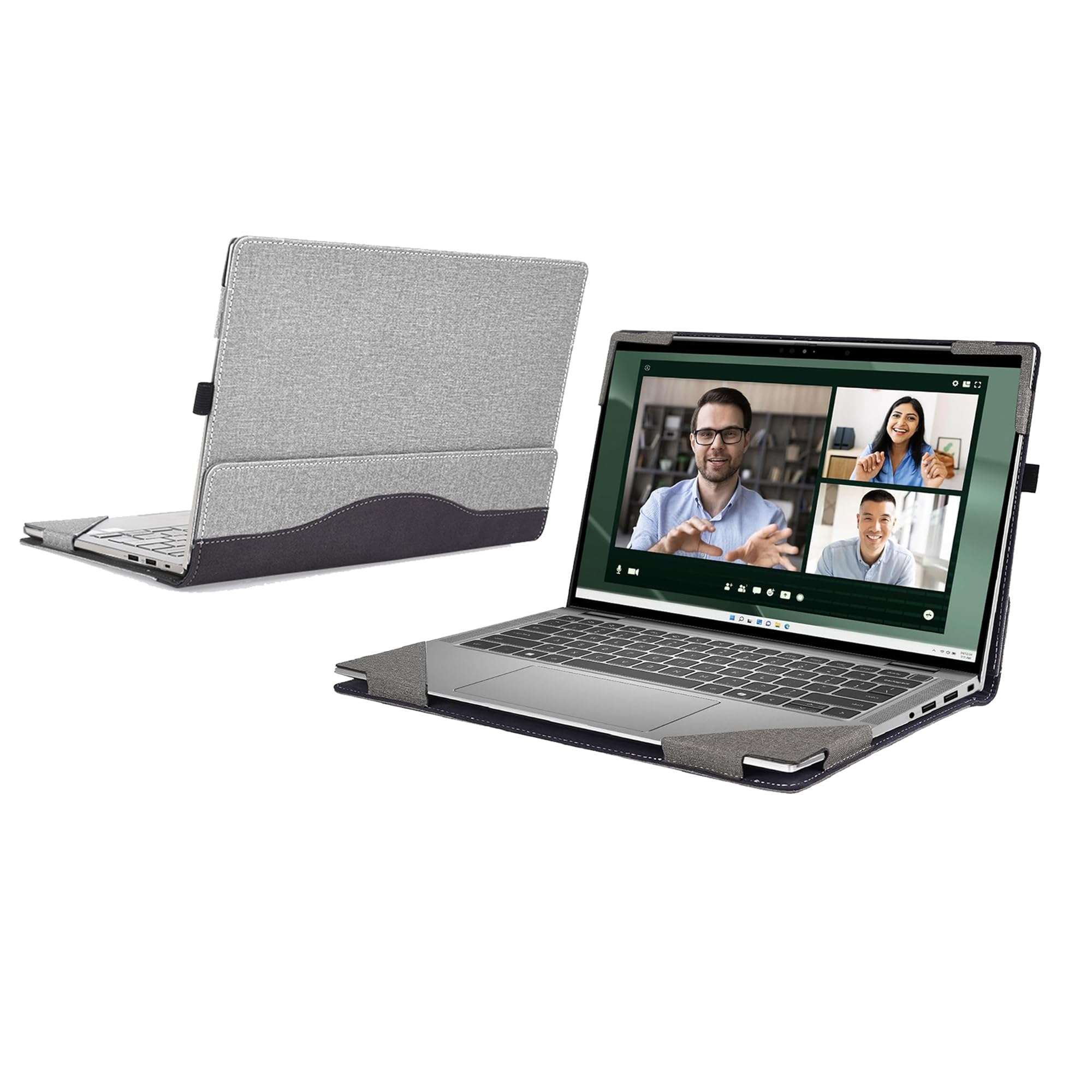 WODBAO Laptop Case for Dell Latitude 7350 7340 13.3" [Not Compatible with Any Other Model],2 in 1 PU Leather Computer Laptop Bag with Bracket (Light Gray) 1