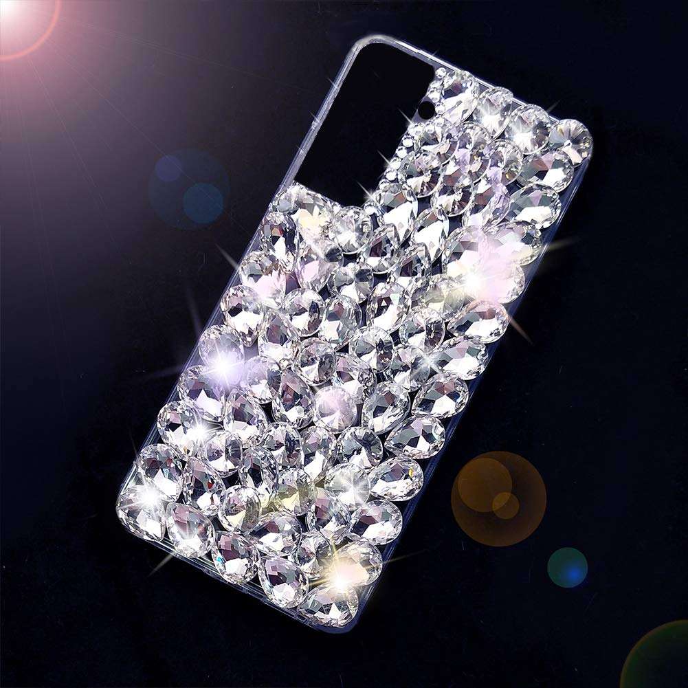 Bonitec Compatible with Galaxy S21 Case, 3D Glitter Sparkle Bling Case Luxury Shiny Crystal Rhinestone Diamond Bumper Clear Gems Cute Protective Girly Case Cover for Women Girls 4