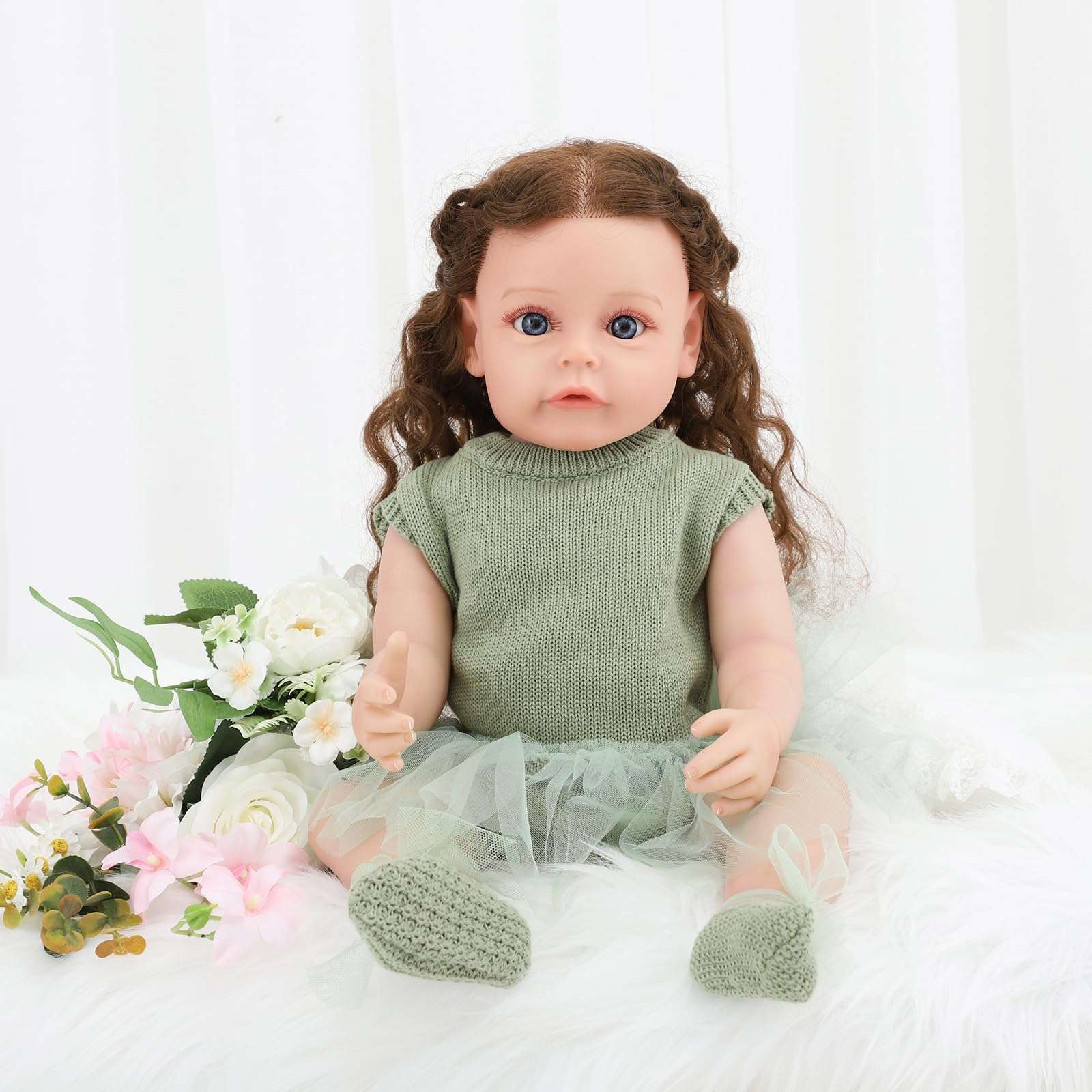 EIKIVAU Reborn Baby Dolls - 22 Inch Lifelike Soft Body Realistic Newborn Baby Dolls with Full Body Vinyl Blu Eyes Real Life Baby Dolls with Full Accessories & Gift Box for Kids Age 3+ 6