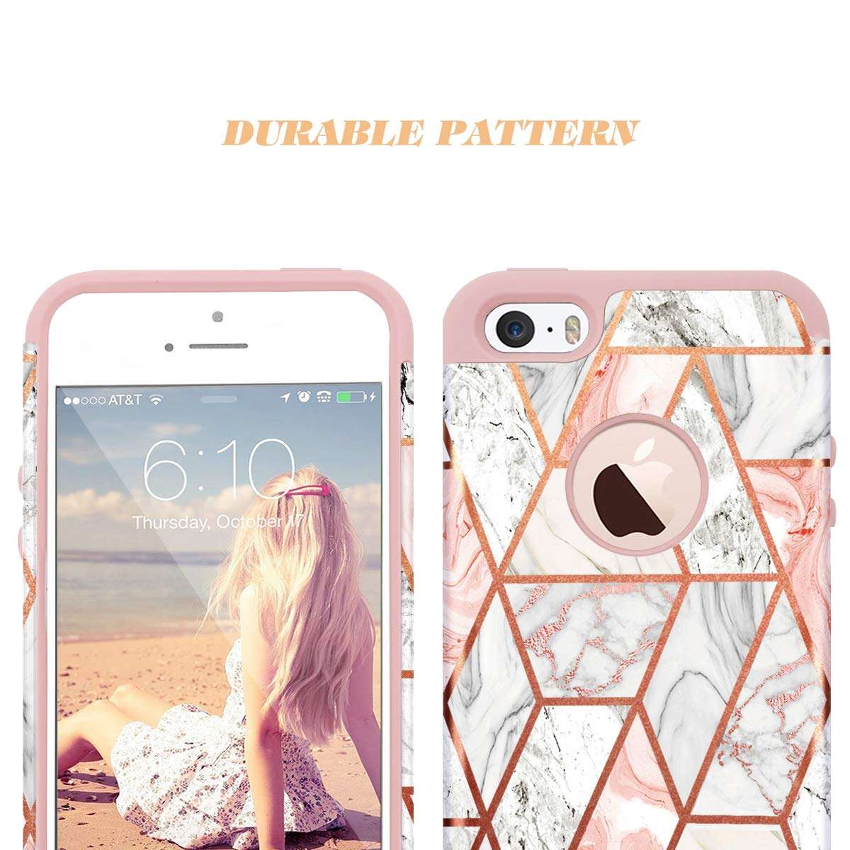 Fingic iPhone 5s Case, iPhone 5 Case, iPhone SE Case Rose Gold Marble Design Glitter Bumper Hybrid Hard PC Soft Rubber Silicone Anti-Scratch Shockproof Protective Case Cover for Apple iPhone SE/5S/5 3