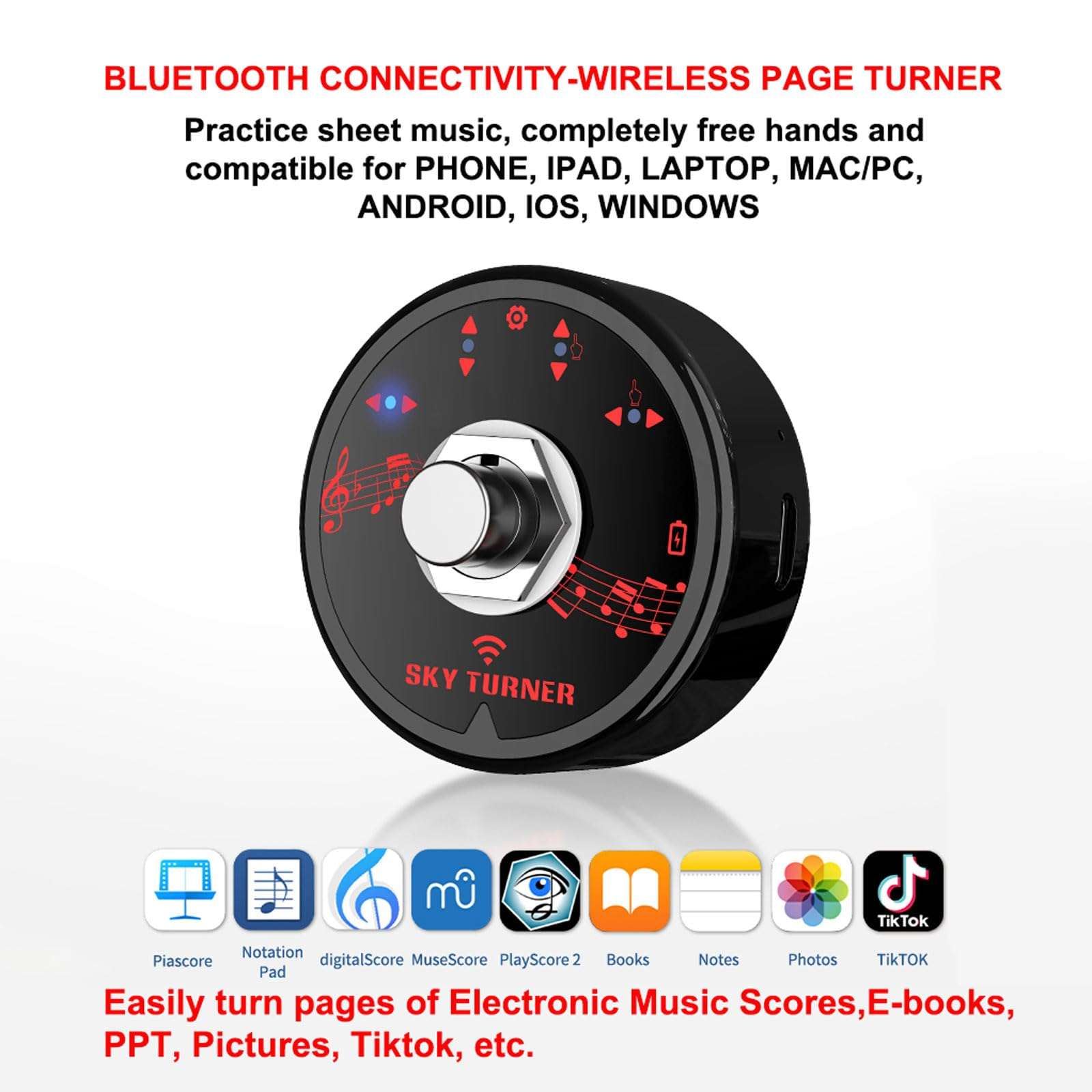 Wireless Page Turner Bluetooth Music Page Pedal Rechargeable Foot Switches for iPad Tablet Android IOS Phones Electronic Music Scores E-books PPT Pictures (Silver) 3