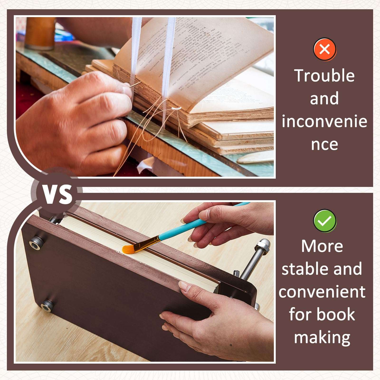 Sasylvia Book Press Bookbinding 11.6 x 7.9 Inch Bamboo Wooden Book Press Portable Book Binding Kits Handmade Book Binding Tools for Beginners Bookbinding Supplies 5