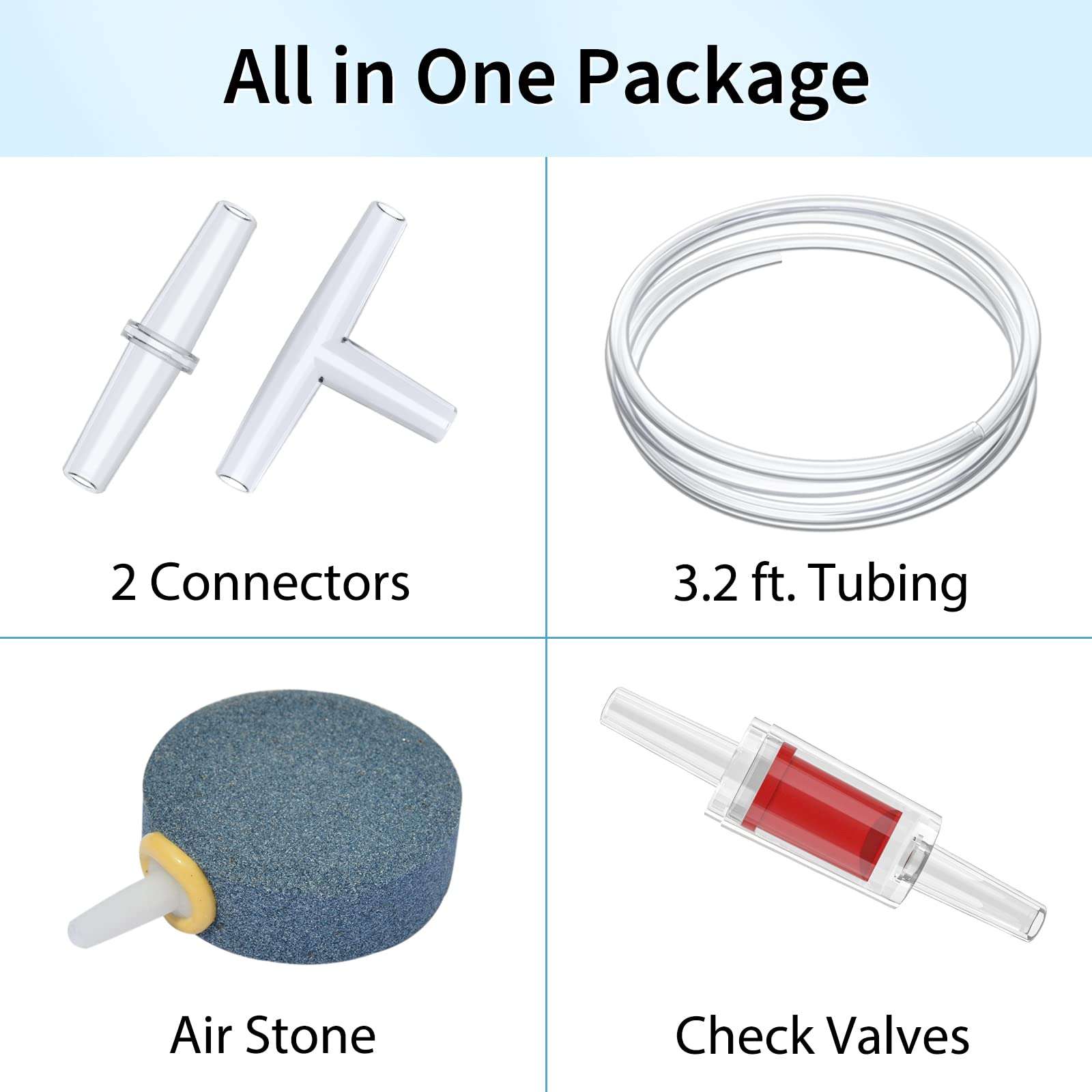 Uniclife Aquarium Air Pump Adjustable Quiet Oxygen Aerator Pump with Air Stone Airline Tubing Check Valve and Connector Accessories for Small Fish Tanks Ponds 4
