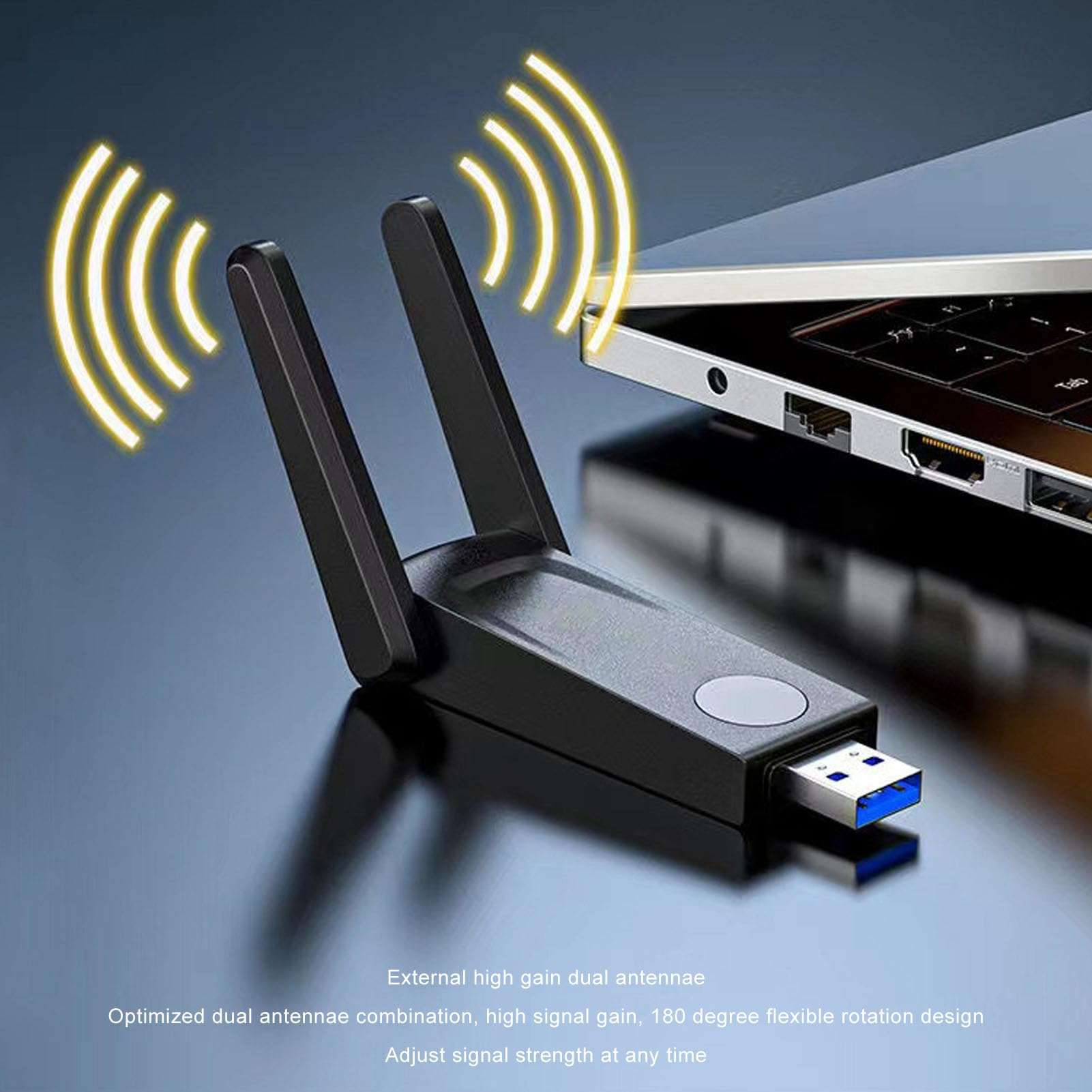 USB Network Adapter, Professional Gigabit Dual Band 2.4G 5G 150Mbps Transmitter Receiver for Desktop Laptop PC with 180 Degree High Gain USB3.0 Heat Sink Design 3