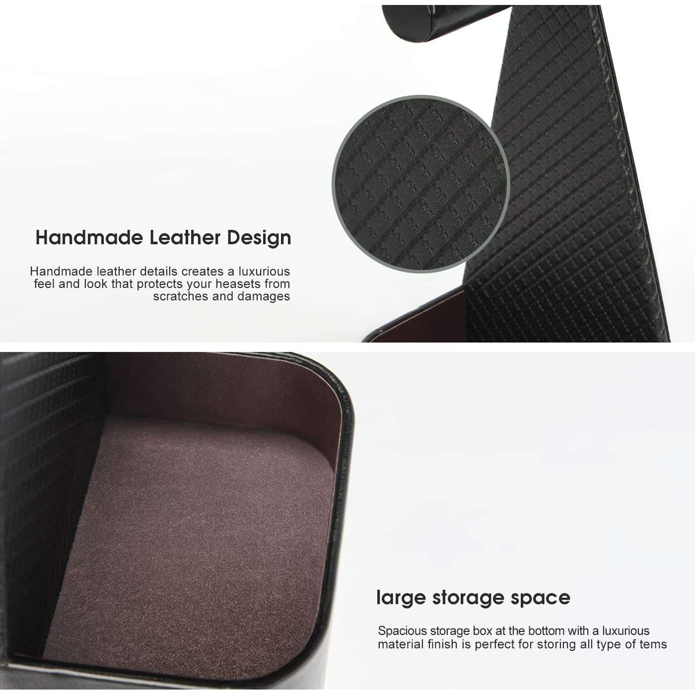 JACKCUBE Design Headphone Stand Leather Gaming Headset Holder with Cable Storage Tray (5.51 x 3.86 x 10.63 inches) - :MK217A 5