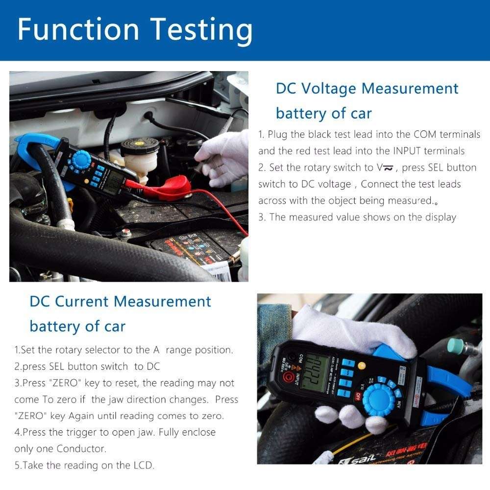 KOVOSCJ Handheld Tester Digital Clamp Meter DC AC 400A Current ACM03 Ammeter Car Voltmeter Multimeter with Resistance Cap Continuity NCV Test Multifunctional Digital Tester 4