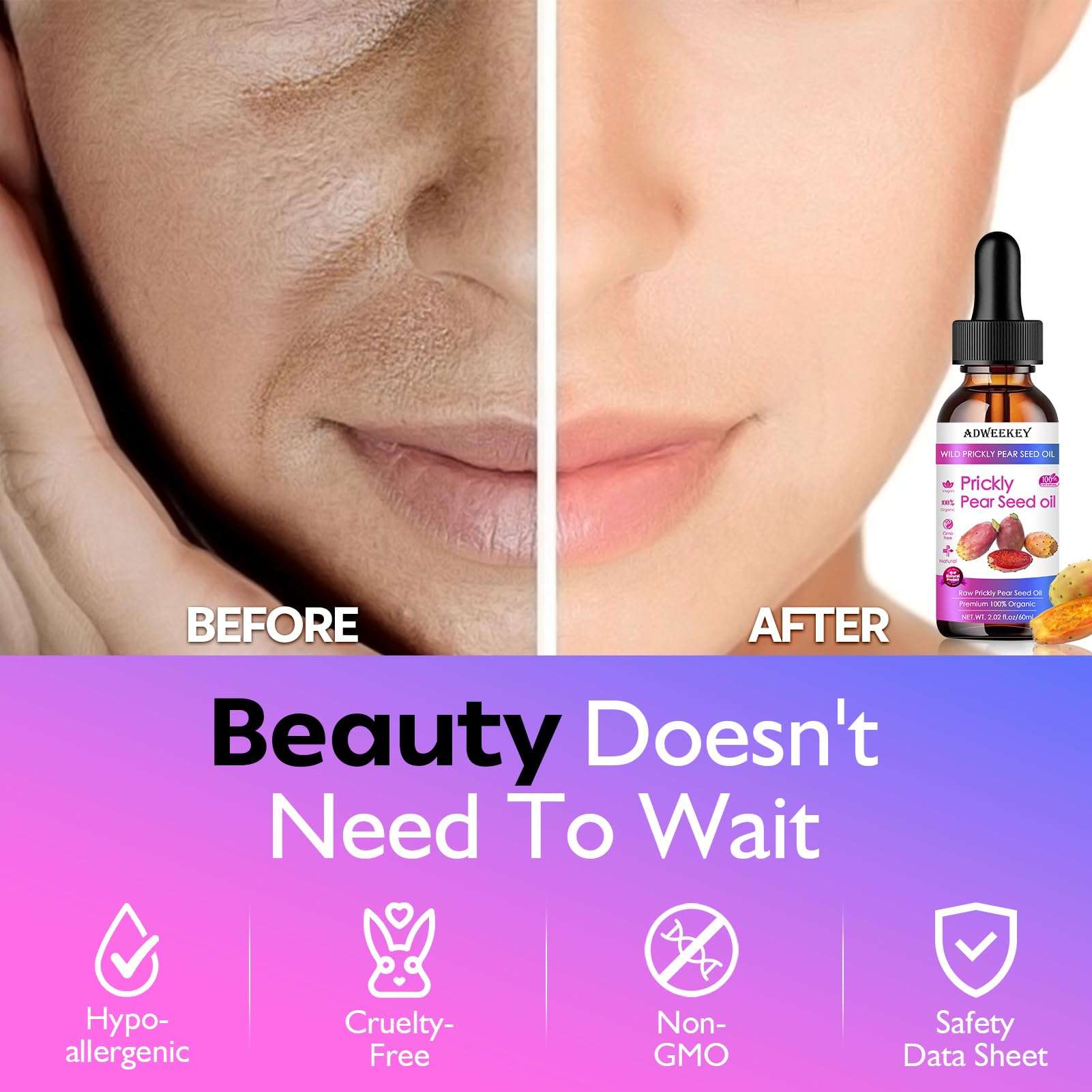 Prickly Pear Seed Oil 2.02fl.oz-100% Pure Organic, Extra Virgin, Cold-Pressed Prickly Pear Cactus Seed Oil for Face, Body & Hair Rich in Vitamins & Antioxidants for Deep Moisture & Skin Rejuvenation 5