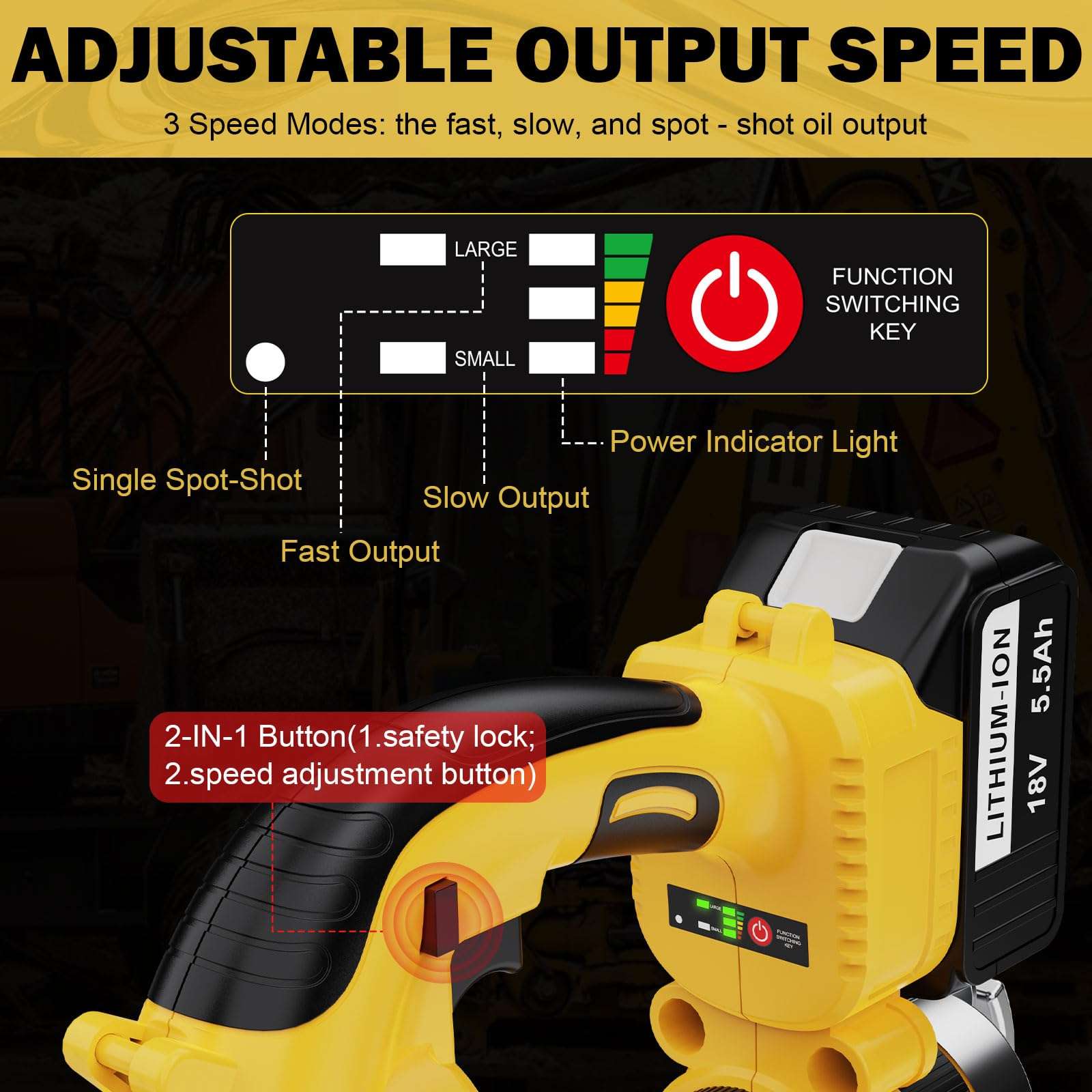 Electric Grease Gun Battery Powered, Automatic Cordless Grease Gun Kit with LED Light, 3-Speed Triggers, 19.7'' Flex Hose, 12000PSI, 2 Batteries & Charger, 5.5 Ah, for Automotive Marine Farm Equipment 5