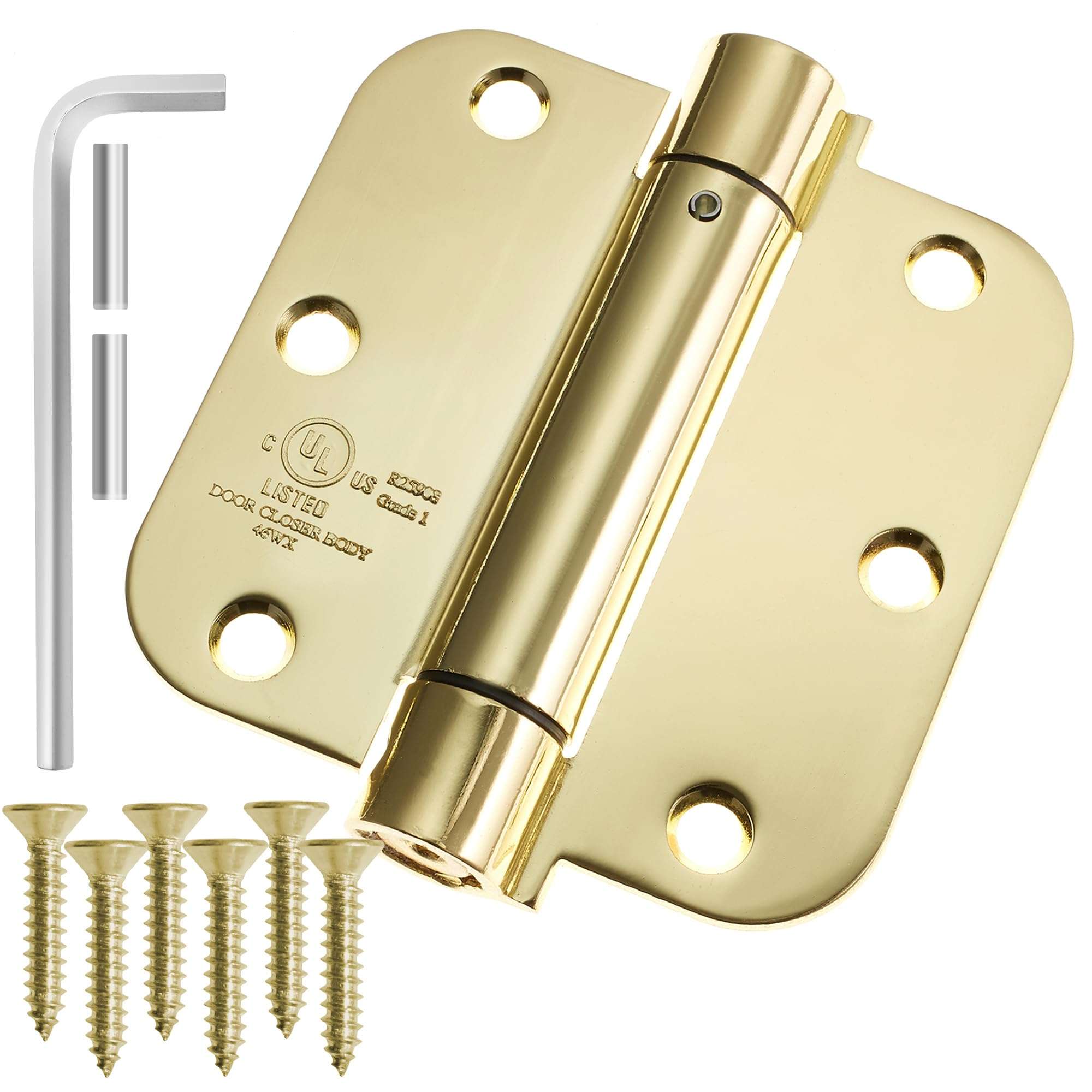 Cauldham (2 Pack) Heavy-Duty 3-1/2" Self-Closing Spring Door Hinge with 5/8" Radius Corners, UL Listed - Brass 1
