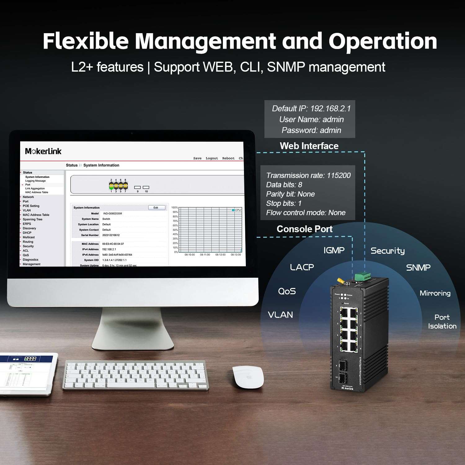 MokerLink 8 Port Gigabit Industrial DIN-Rail Ethernet Switch Managed, 2 SFP Ports, 20Gbps Switching Capacity, Web L2+ Managed IP40 Network Switch (-40 to 185°F), with Power Supply 4