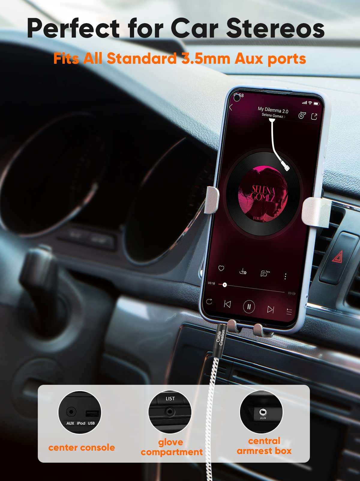 CableCreation 3.5mm Aux Cable 0.45meter, Short Male to Male 1/8 Audio Auxiliary Cord Braided Hi-Fi Sound for Car, Headphone Jack, Speaker, Home Stereos, Smartphone 4