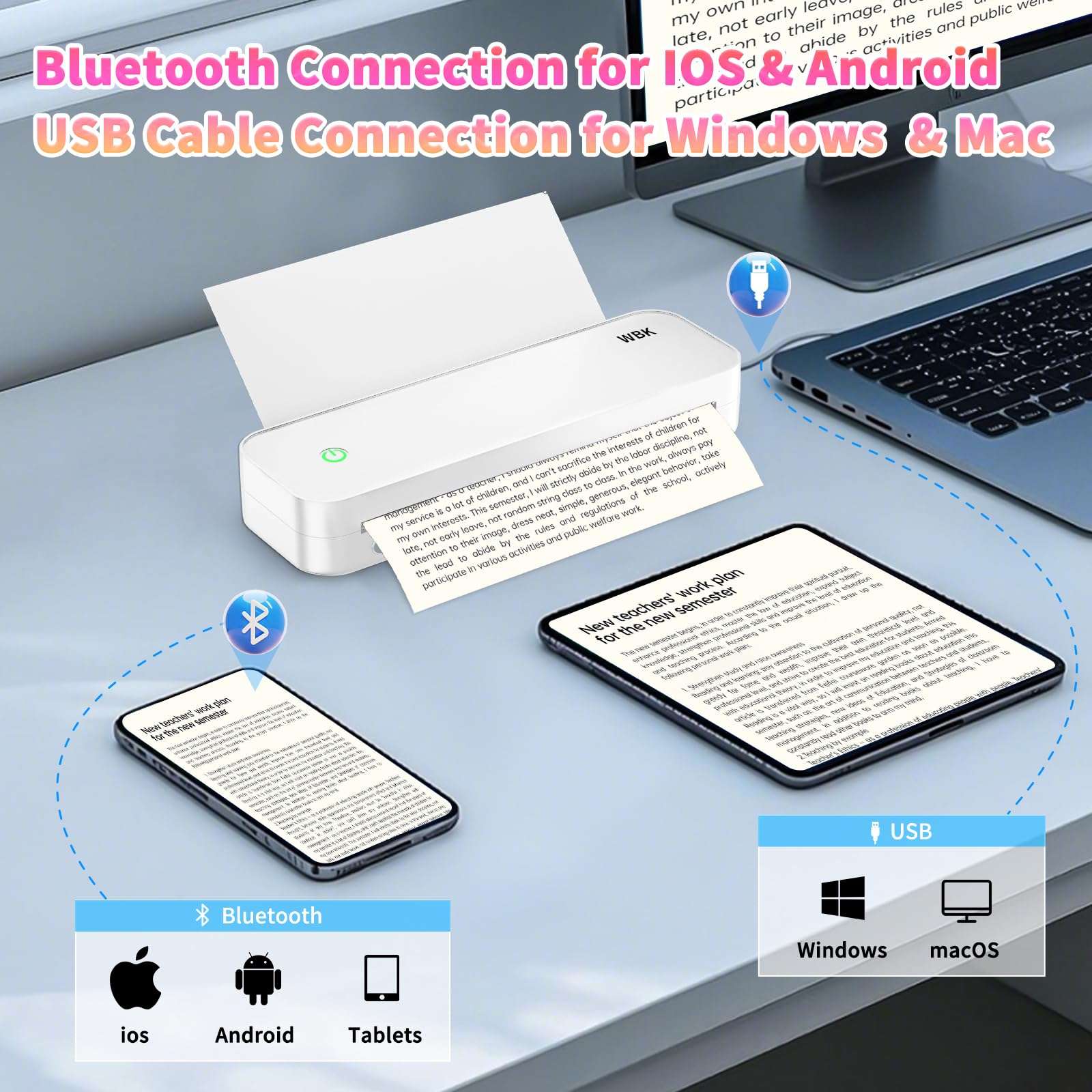 Portable Printers Wireless for Travel, 300DPI Thermal Inkless Printer Support 8.5" X 11" US Letter&Legal,A4&A5 Thermal Paper,Bluetooth Wireless Mini Printer Compatible with Android (Ivory White) 6